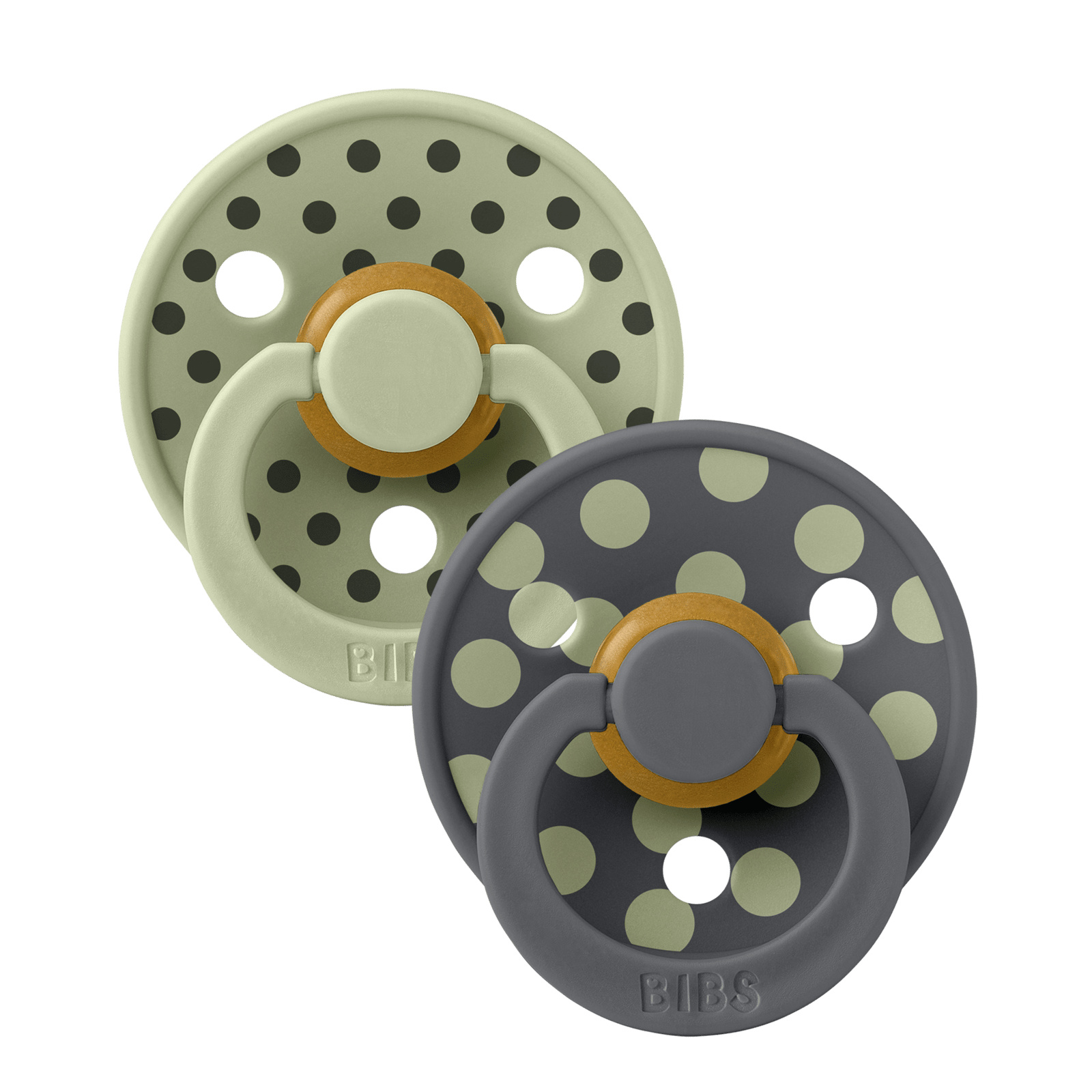 BIBS Pacifier Studio Colour Polka Latex Size 1 Sage/Iron 2 st