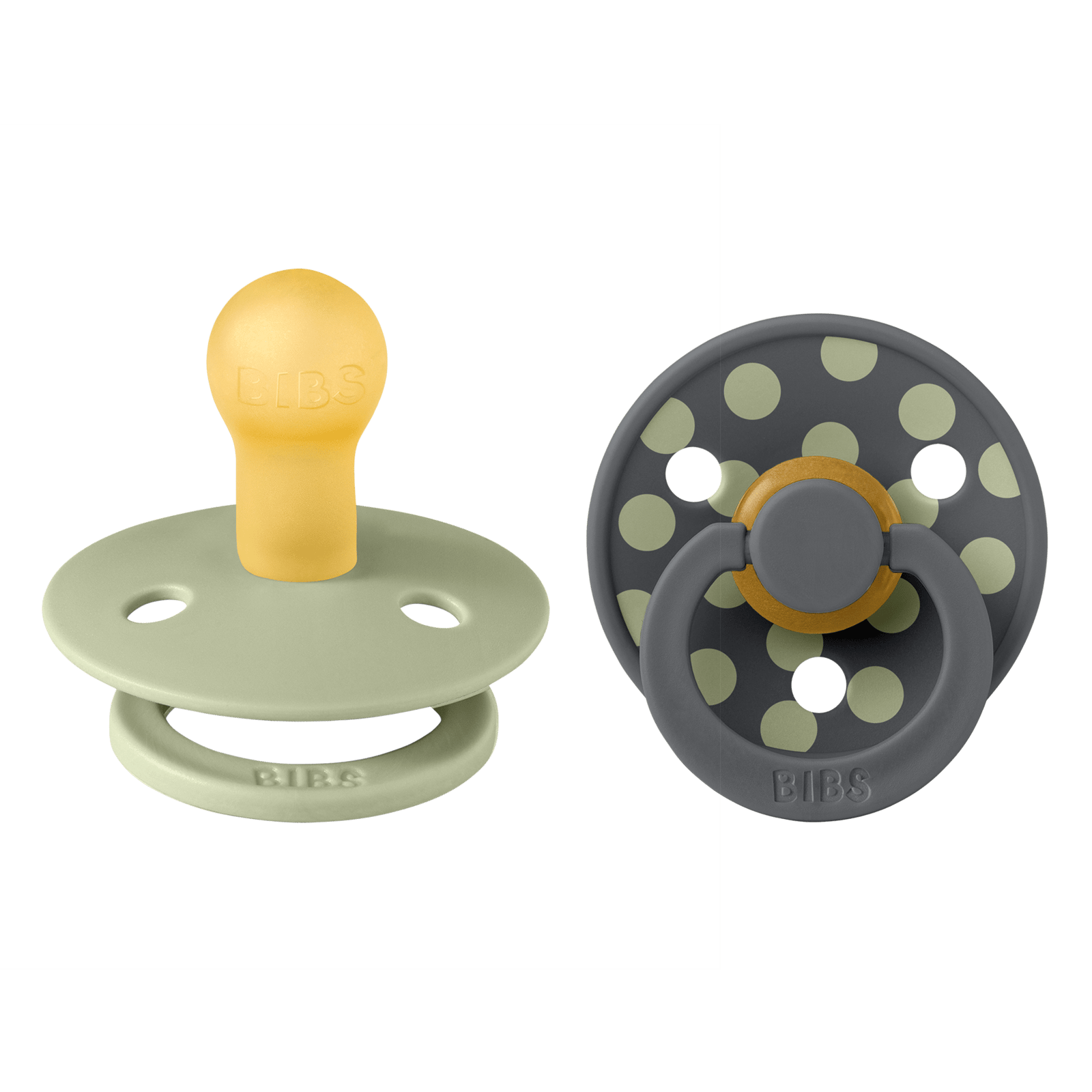 BIBS Pacifier Studio Colour Polka Latex Size 1 Sage/Iron 2 st