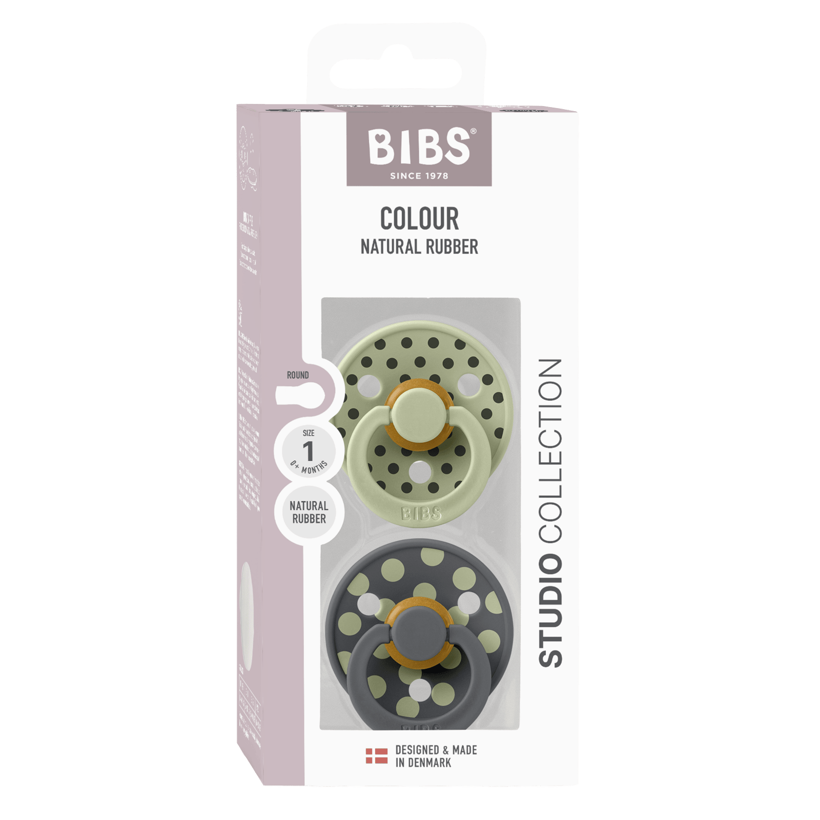 BIBS Pacifier Studio Colour Polka Latex Size 1 Sage/Iron 2 st