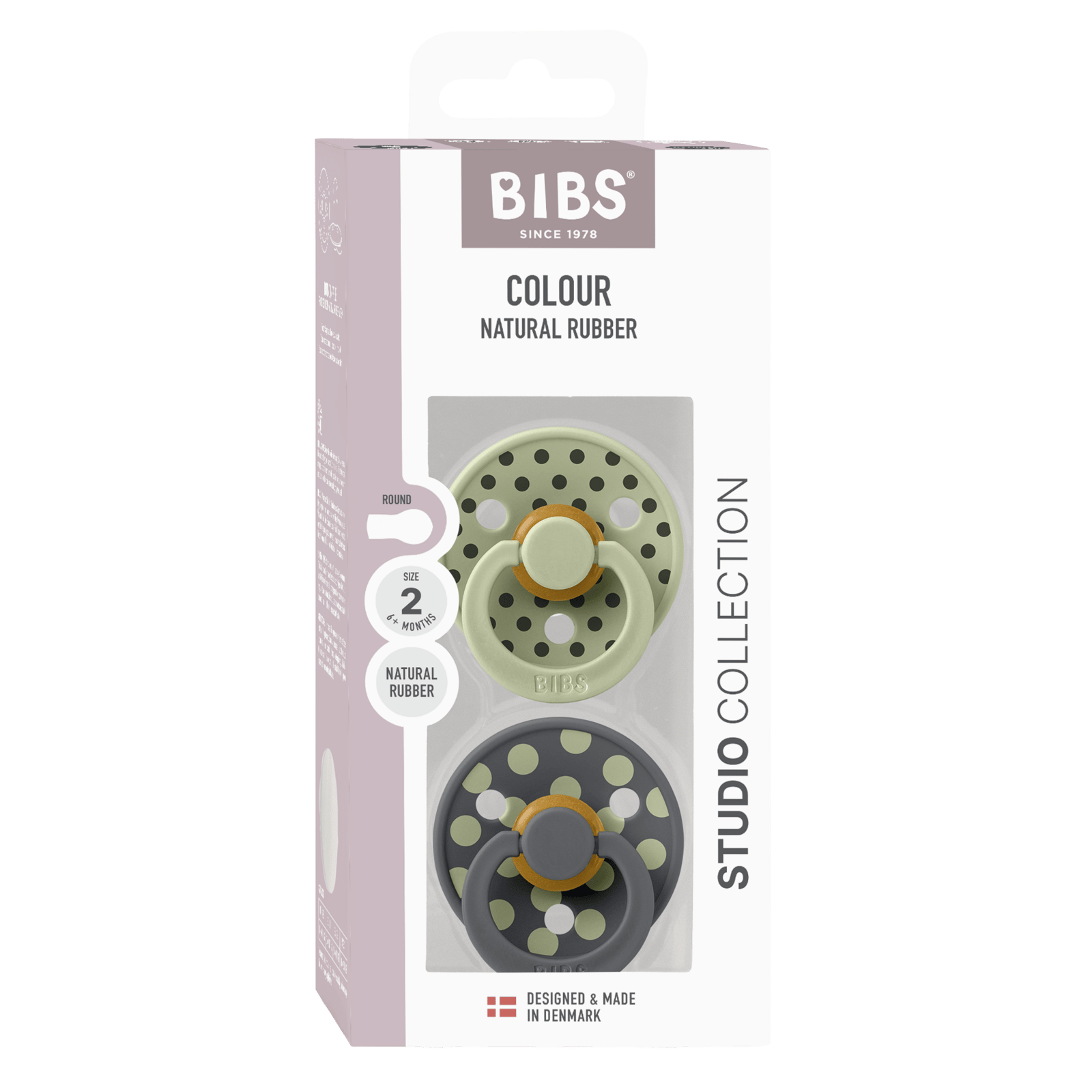 BIBS Pacifier Studio Colour Polka Latex Size 2 Sage/Iron 2 st