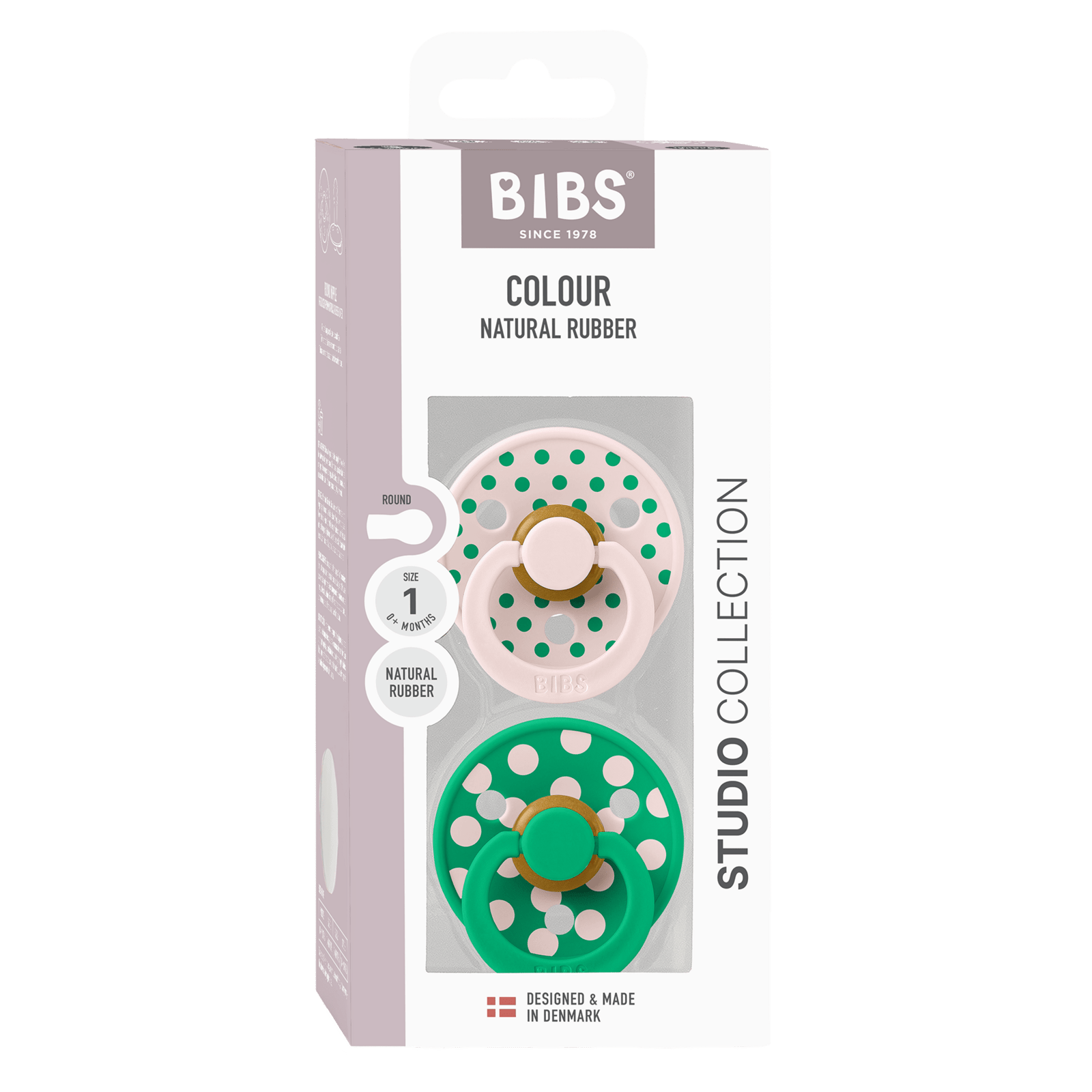 BIBS Pacifier Studio Colour Polka Latex Size 1 Petal/Cactus 2 st