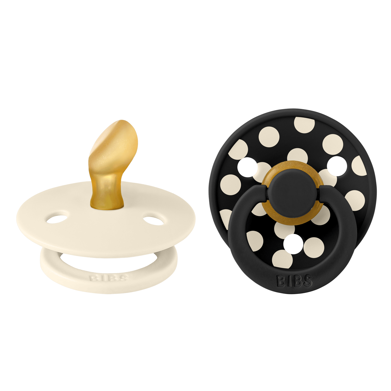 BIBS Pacifier Studio Colour Polka Anatomical Latex Size 1 Ivory/Black 2 st