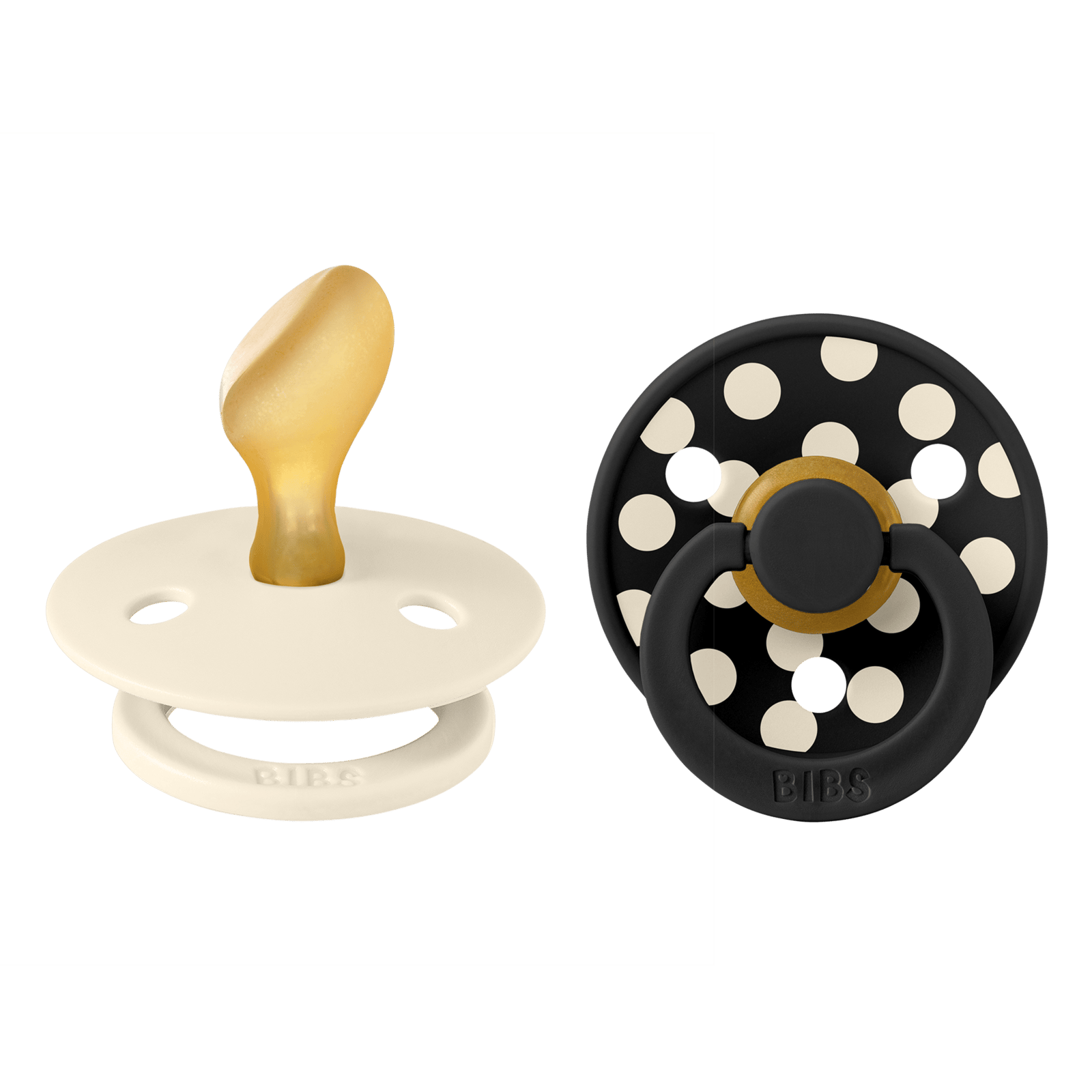 BIBS Pacifier Studio Colour Polka Anatomical Latex Size 2 Ivory/Black 2 st