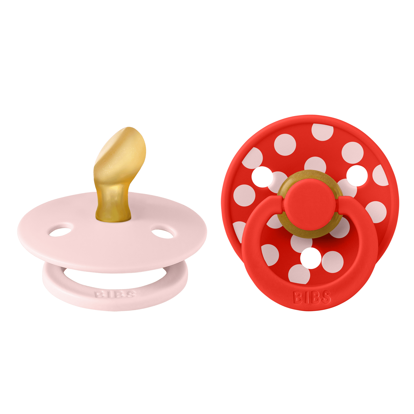 BIBS Pacifier Studio Colour Polka Anatomical Latex Size 1 Blossom/Candy Apple 2 st