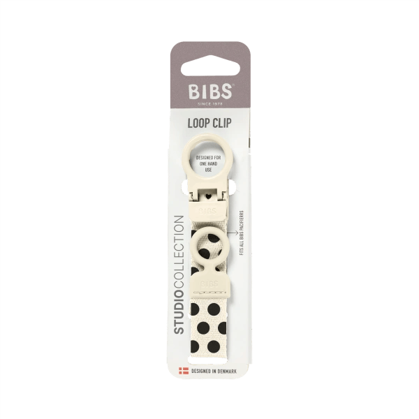BIBS Studio Pacifier Clip Loop Polka Ivory Black 1 st