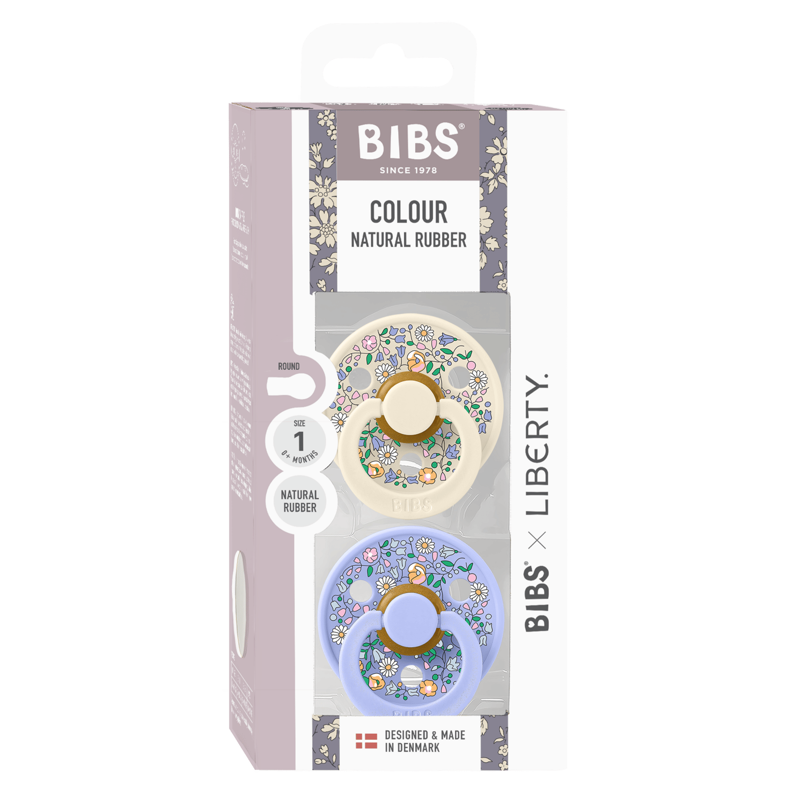 BIBS x Liberty Pacifier Colour Chloe Meadow Latex 0+ månader Size 1 Ivory Mix 2 st