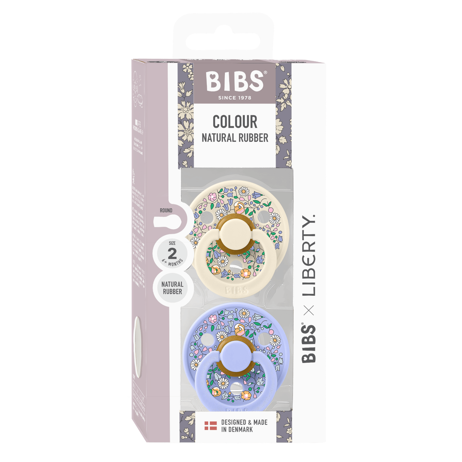 BIBS x Liberty Pacifier Colour Chloe Meadow Latex 6+ månader Size 2 Ivory Mix 2 st