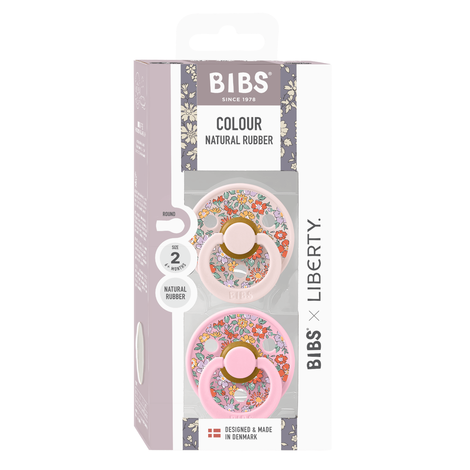 BIBS x Liberty Pacifier Colour Oscar Meadow Latex 6+ månader Size 2 Petal Mix 2 st
