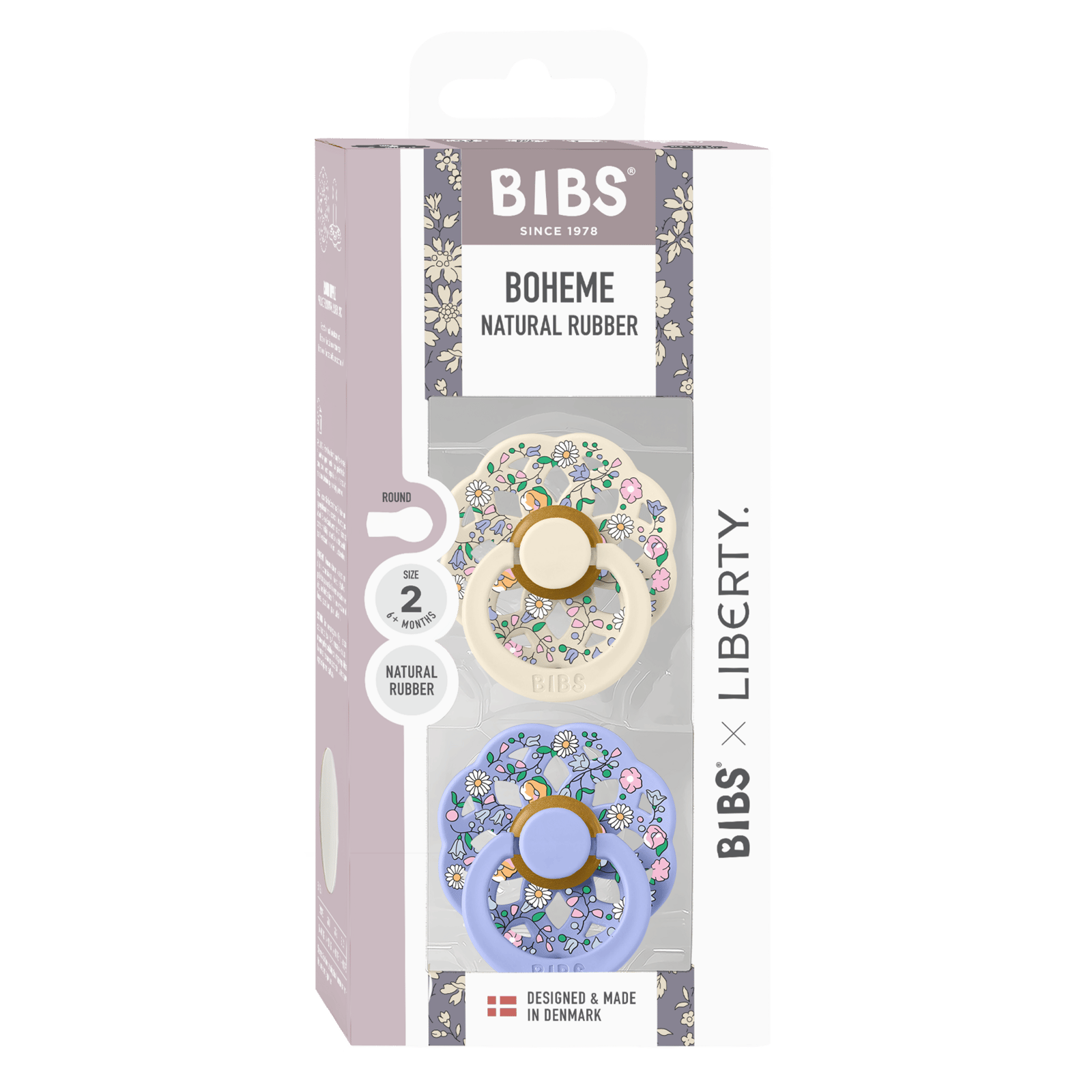 BIBS x Liberty Pacifier Boheme Chloe Meadow Latex 6+ månader Size 2 Ivory Mix 2 st
