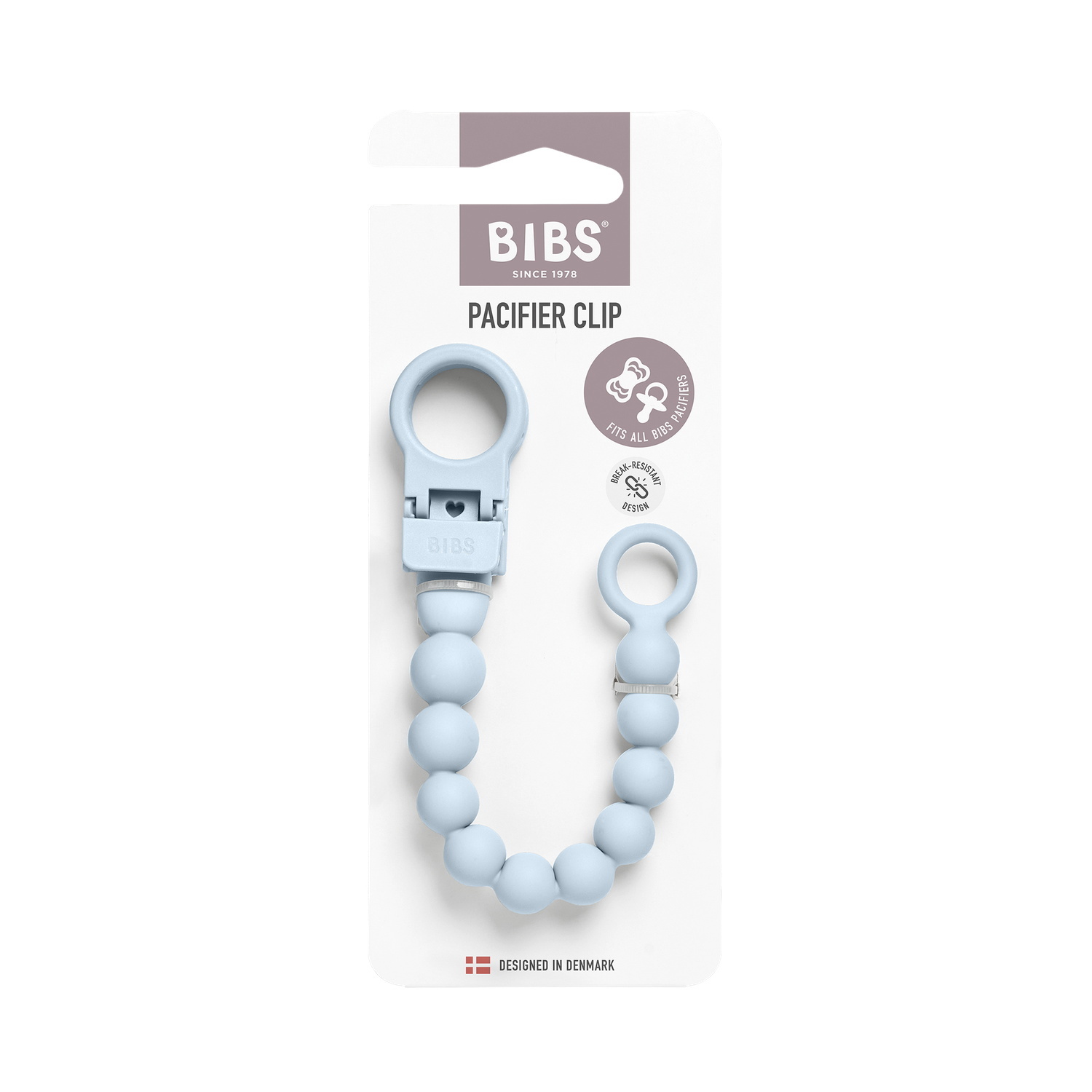 BIBS Pacifier Clip Beaded Baby Blue