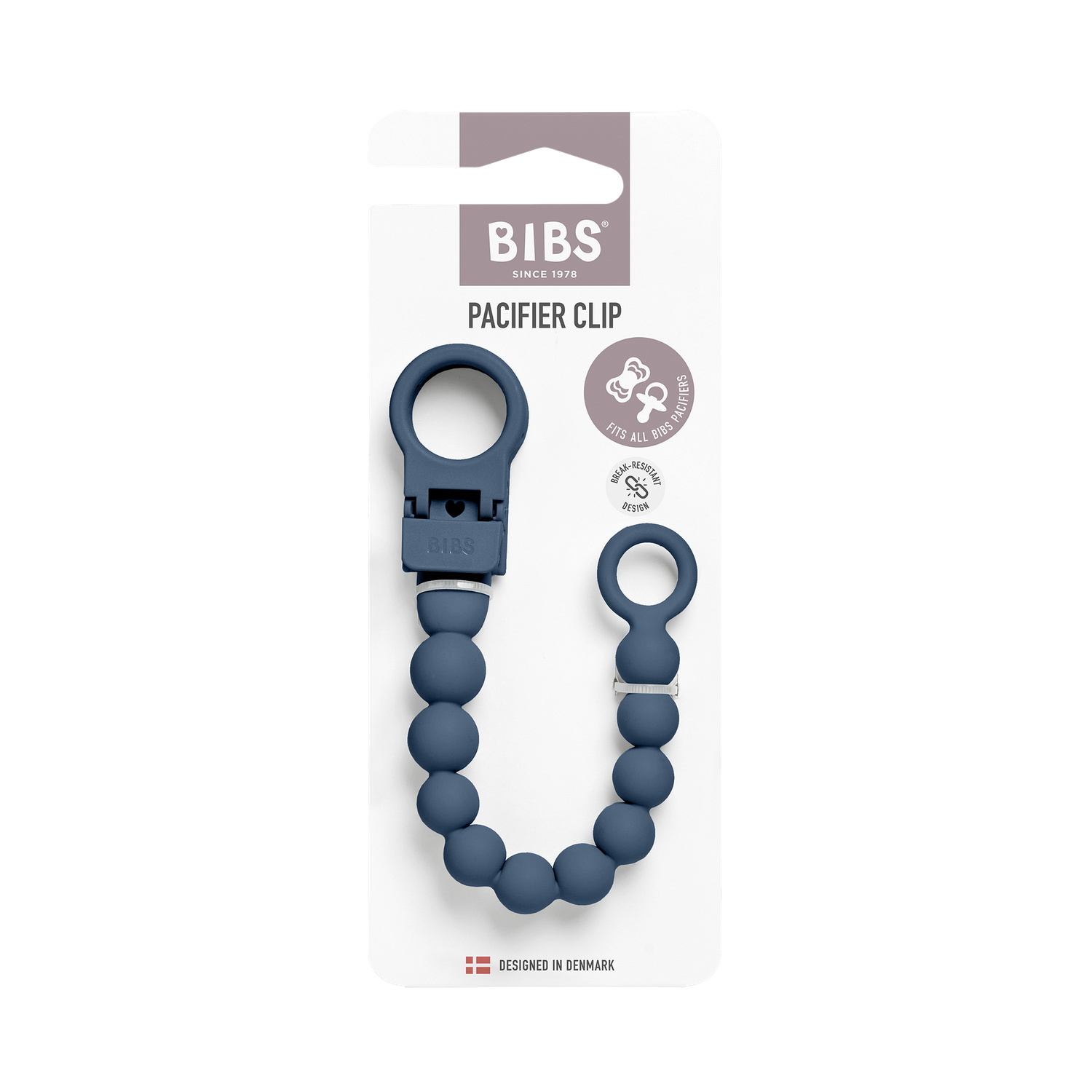 BIBS Pacifier Clip Beaded Steel Blue