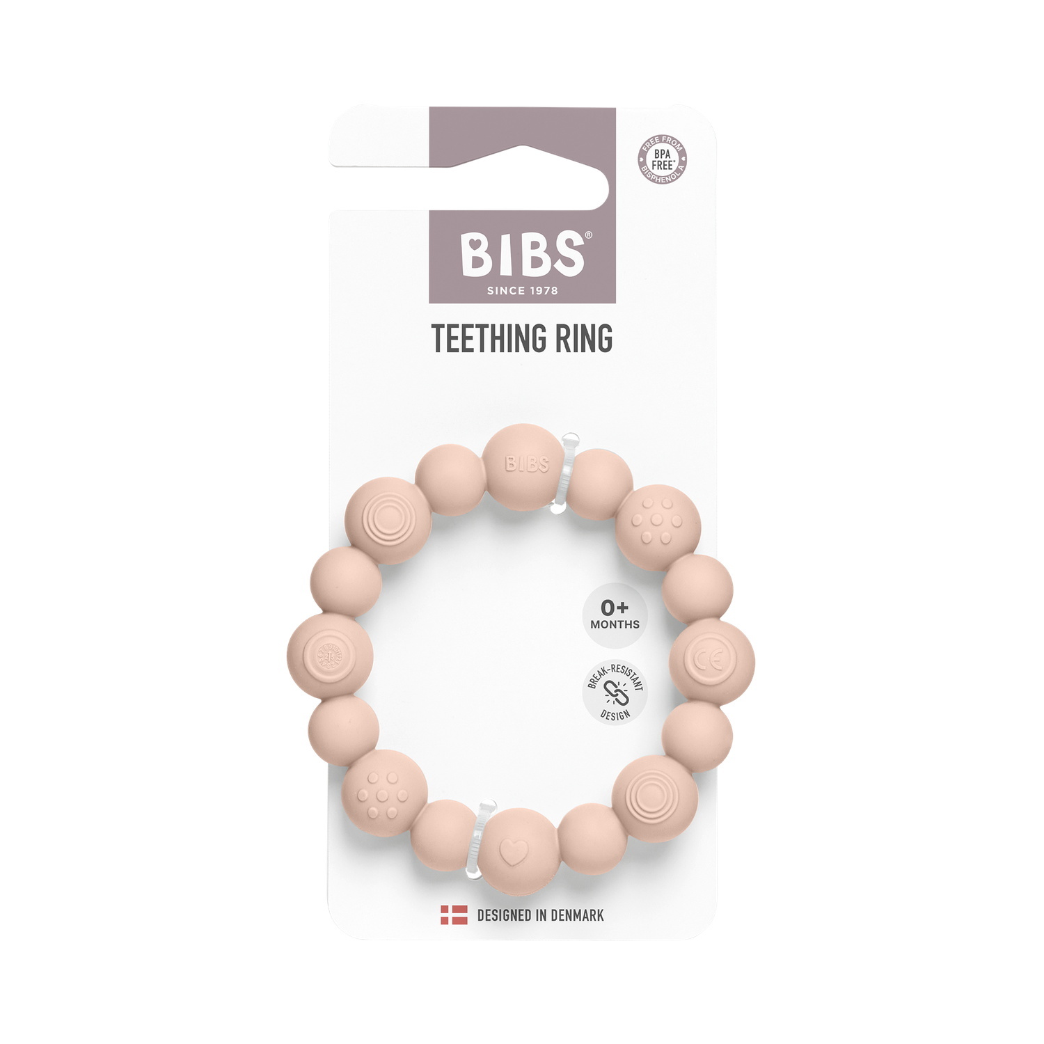 BIBS Teething Ring Beaded Blush