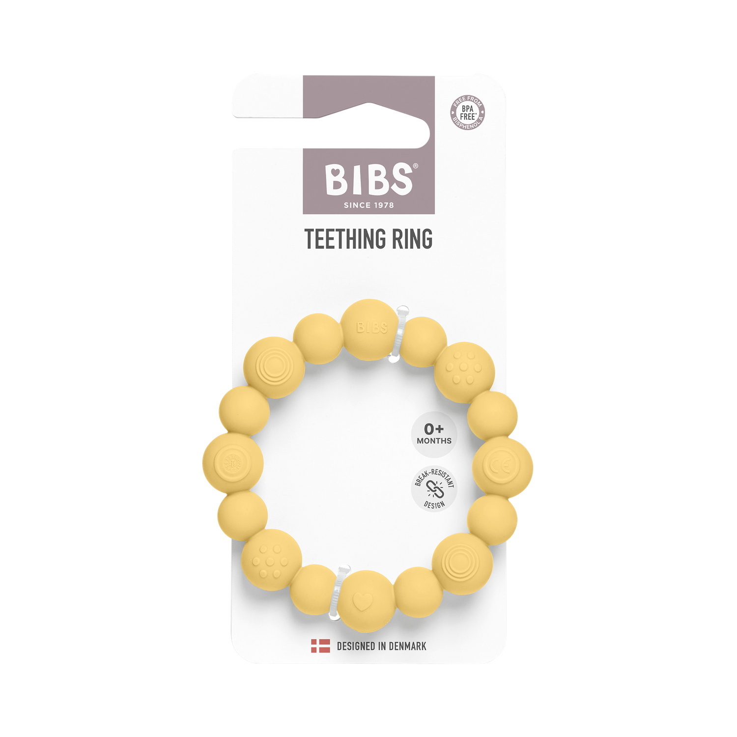 BIBS Teething Ring Beaded Pale Butter