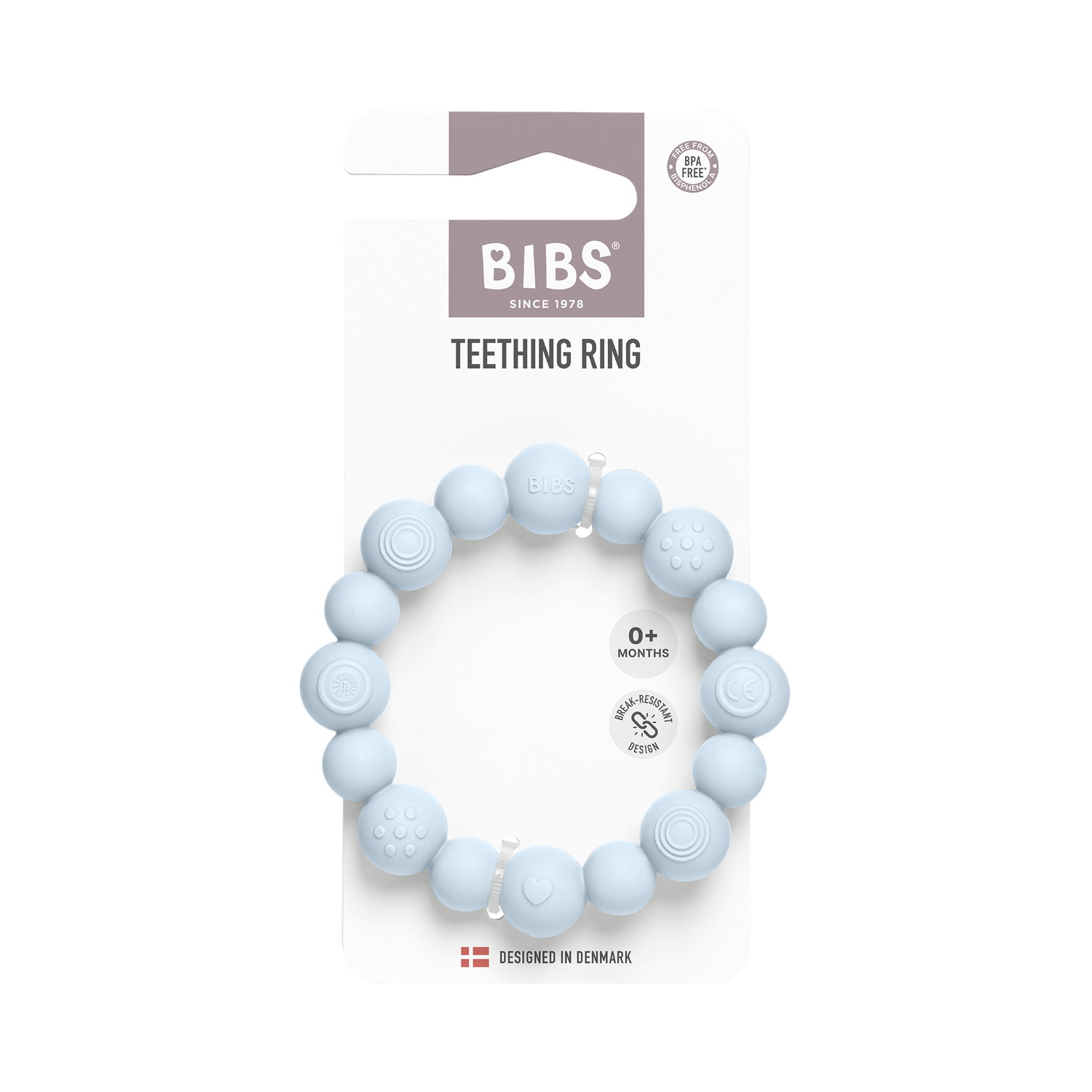 BIBS Teething Ring Beaded Baby Blue