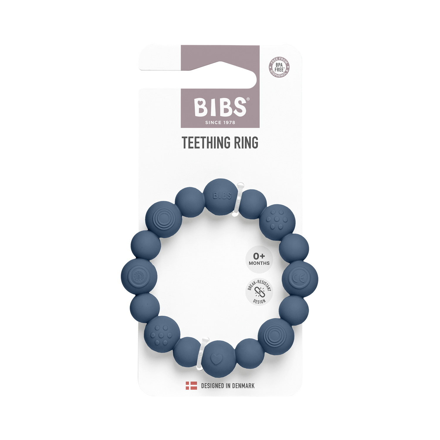 BIBS Teething Ring Beaded Steel Blue