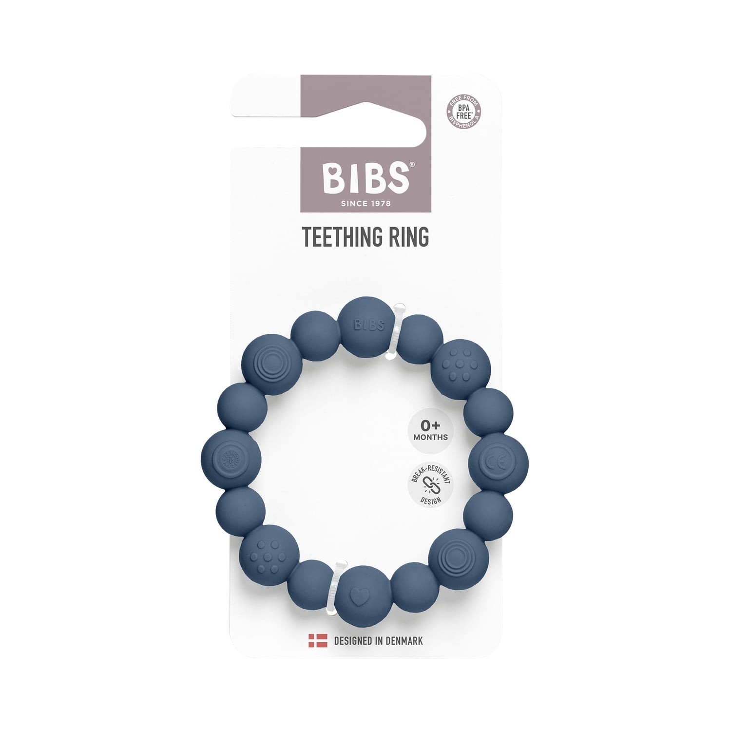 BIBS Teething Ring Beaded Steel Blue