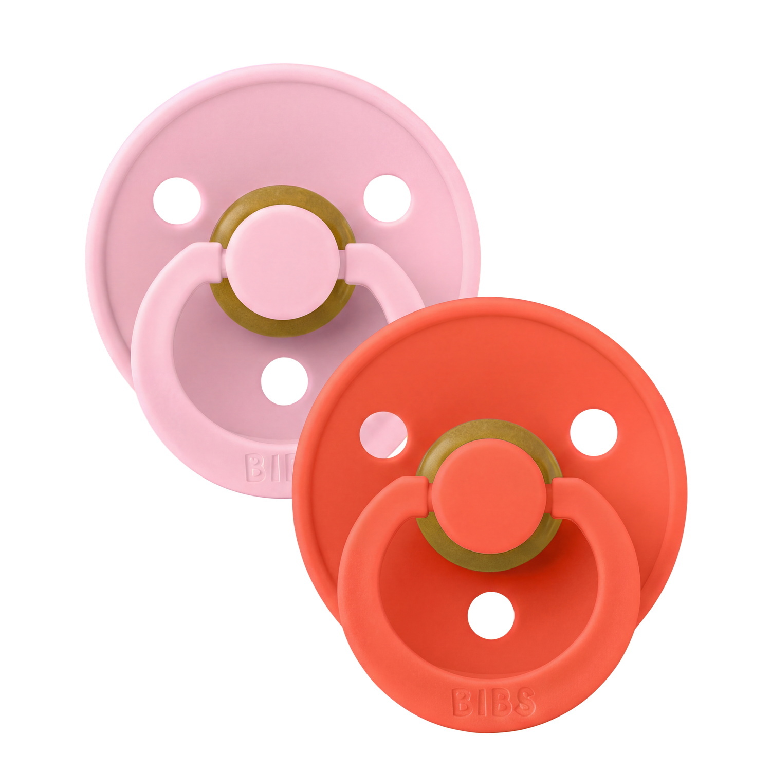BIBS Pacifier Colour 2 PACK Latex Size 1 Baby Pink/Tango