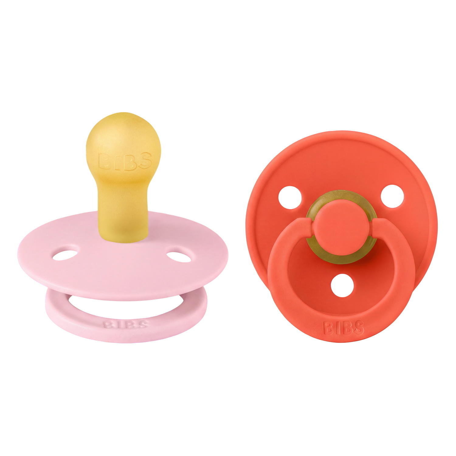 BIBS Pacifier Colour 2 PACK Latex Size 1 Baby Pink/Tango