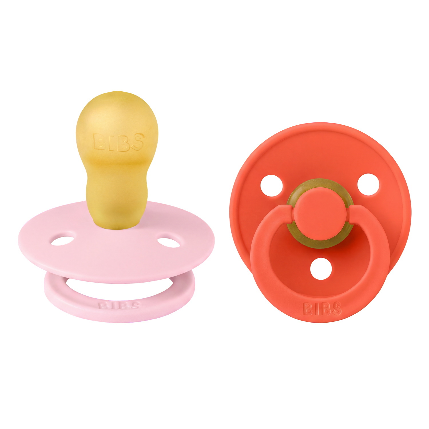 BIBS Pacifier Colour 2 PACK Latex Size 3 Baby Pink/Tango