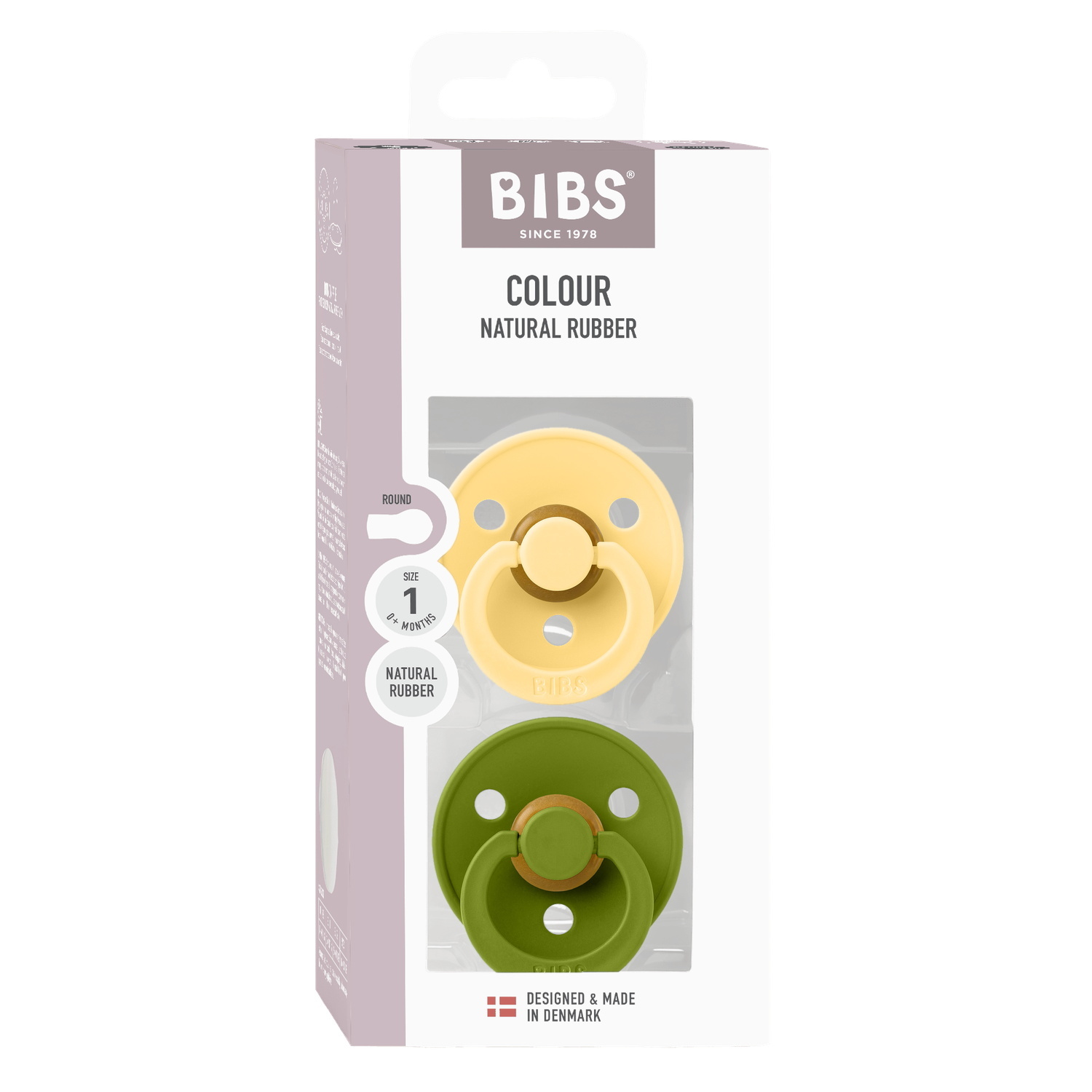 BIBS Pacifier Colour 2 PACK Latex Size 1 Pale Butter/Wasabi