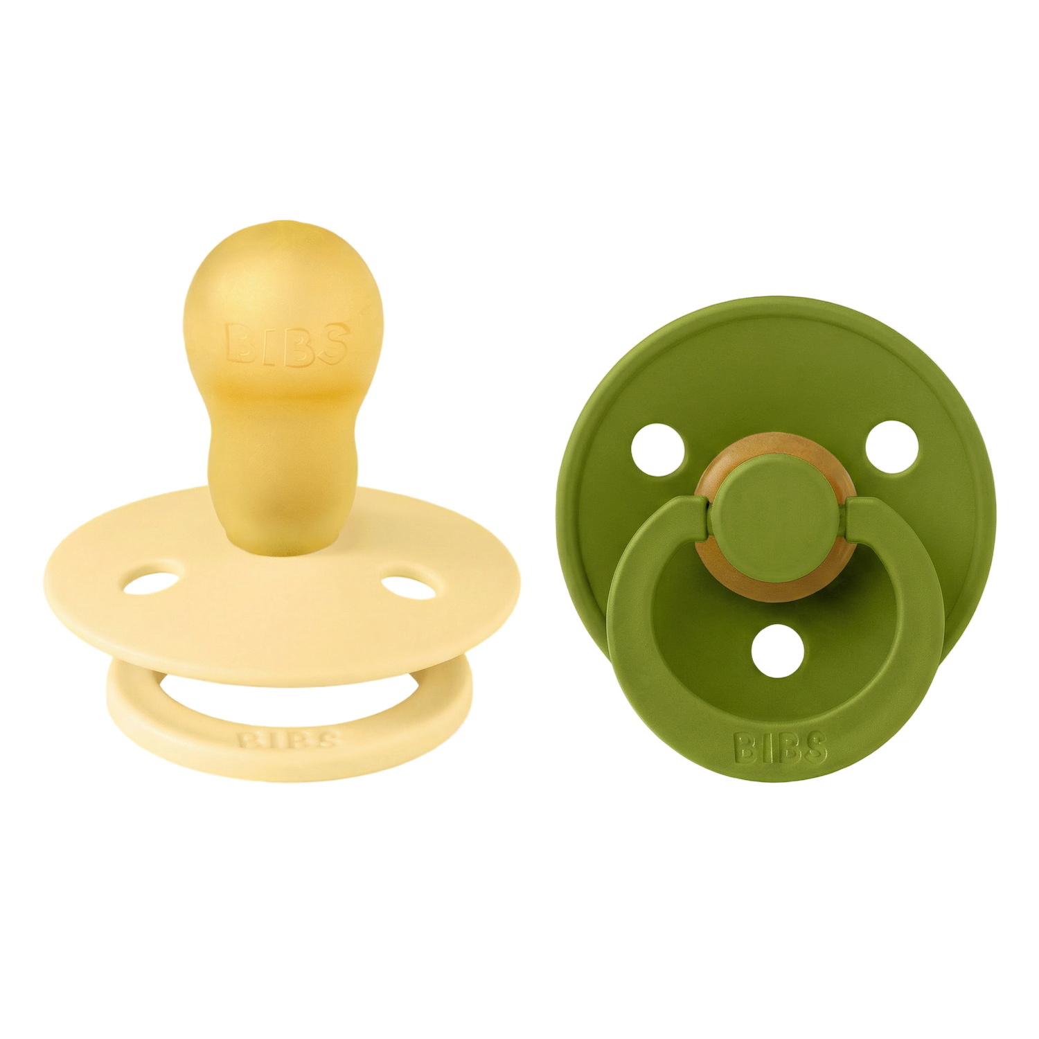 BIBS Pacifier Colour 2 PACK Latex Size 3 Pale Butter/Wasabi