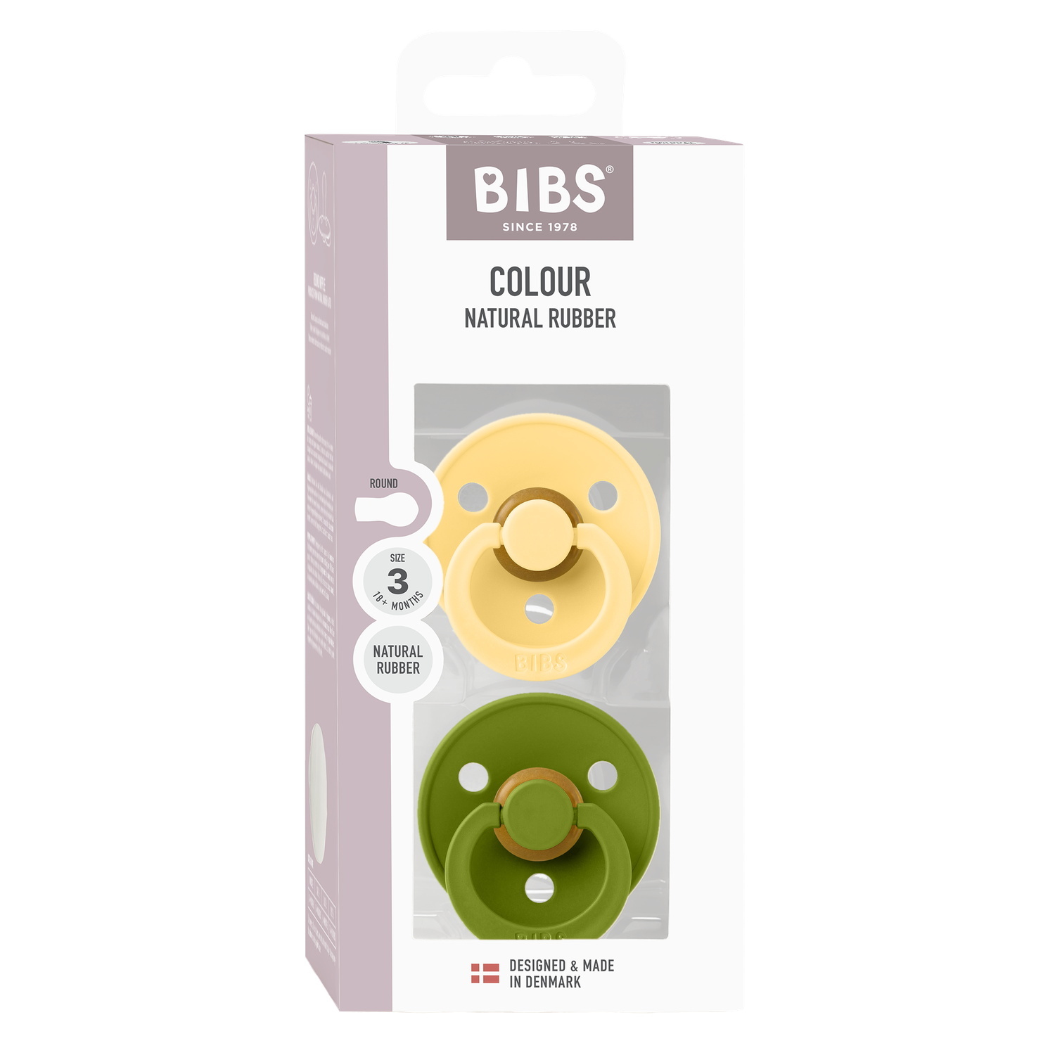 BIBS Pacifier Colour 2 PACK Latex Size 3 Pale Butter/Wasabi