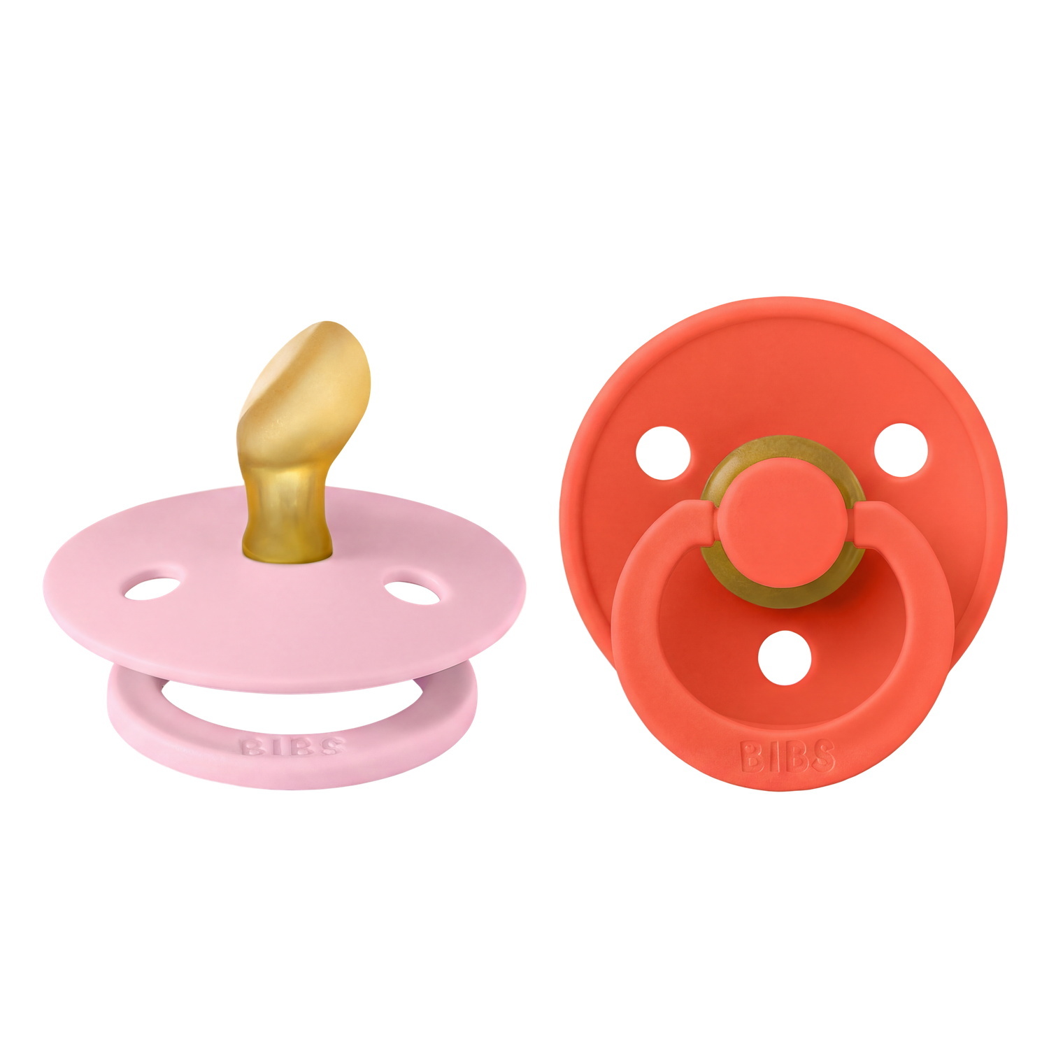 BIBS Pacifier Colour 2 PACK Anatomical Latex Size 1 Baby Pink/Tango