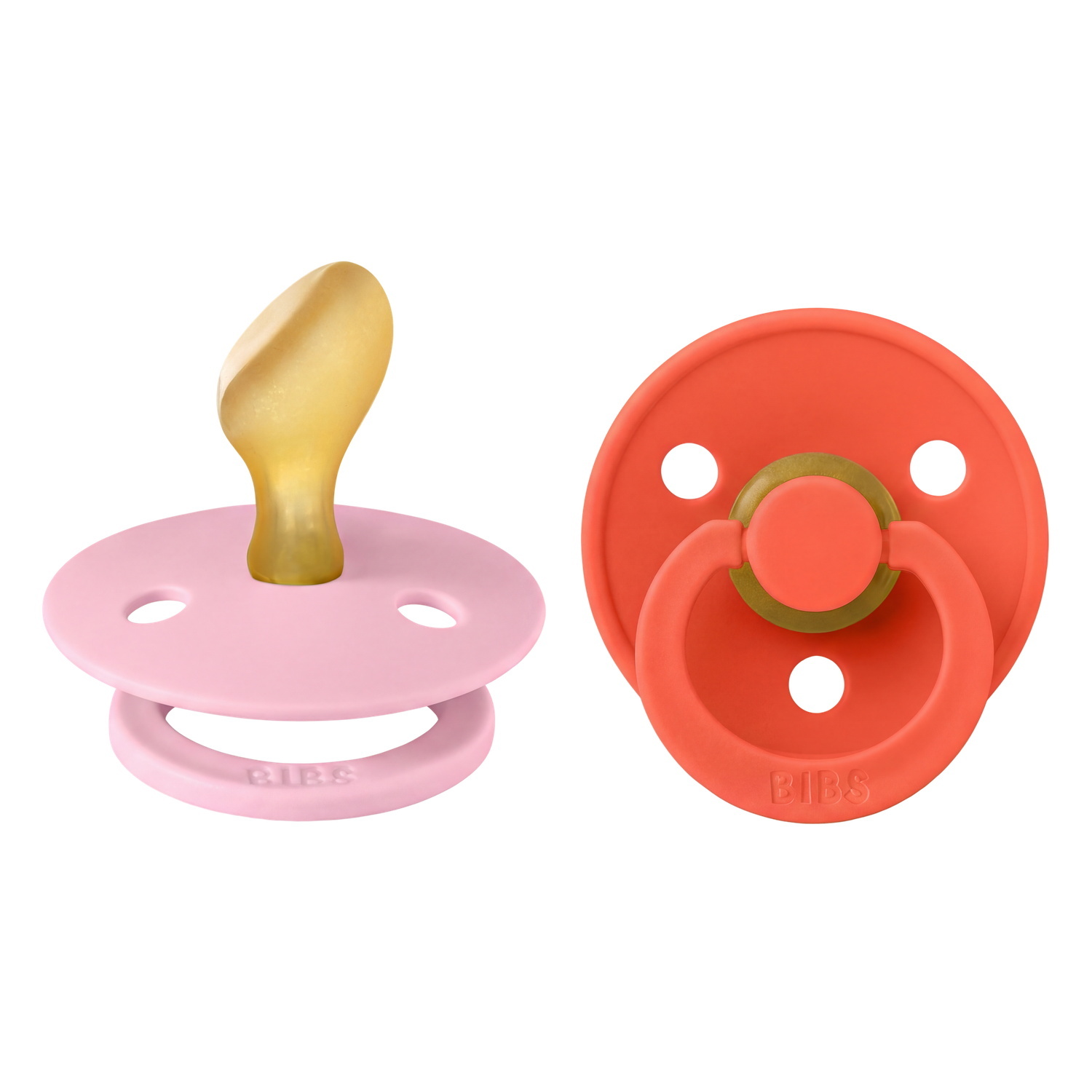 BIBS Pacifier Colour 2 PACK Anatomical Latex Size 2 Baby Pink/Tango