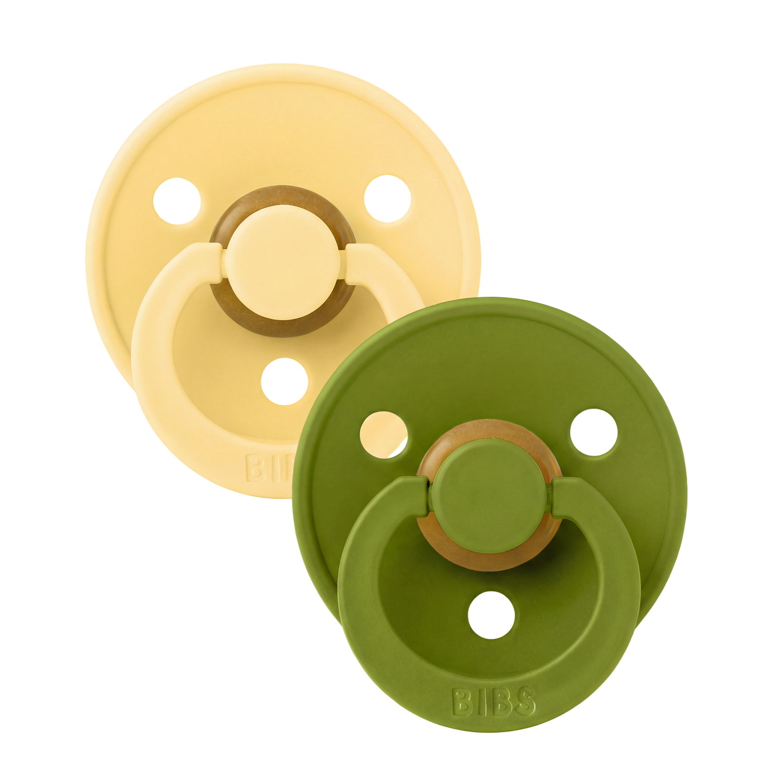 BIBS Pacifier Colour 2 PACK Anatomical Latex Size 1 Pale Butter/Wasabi
