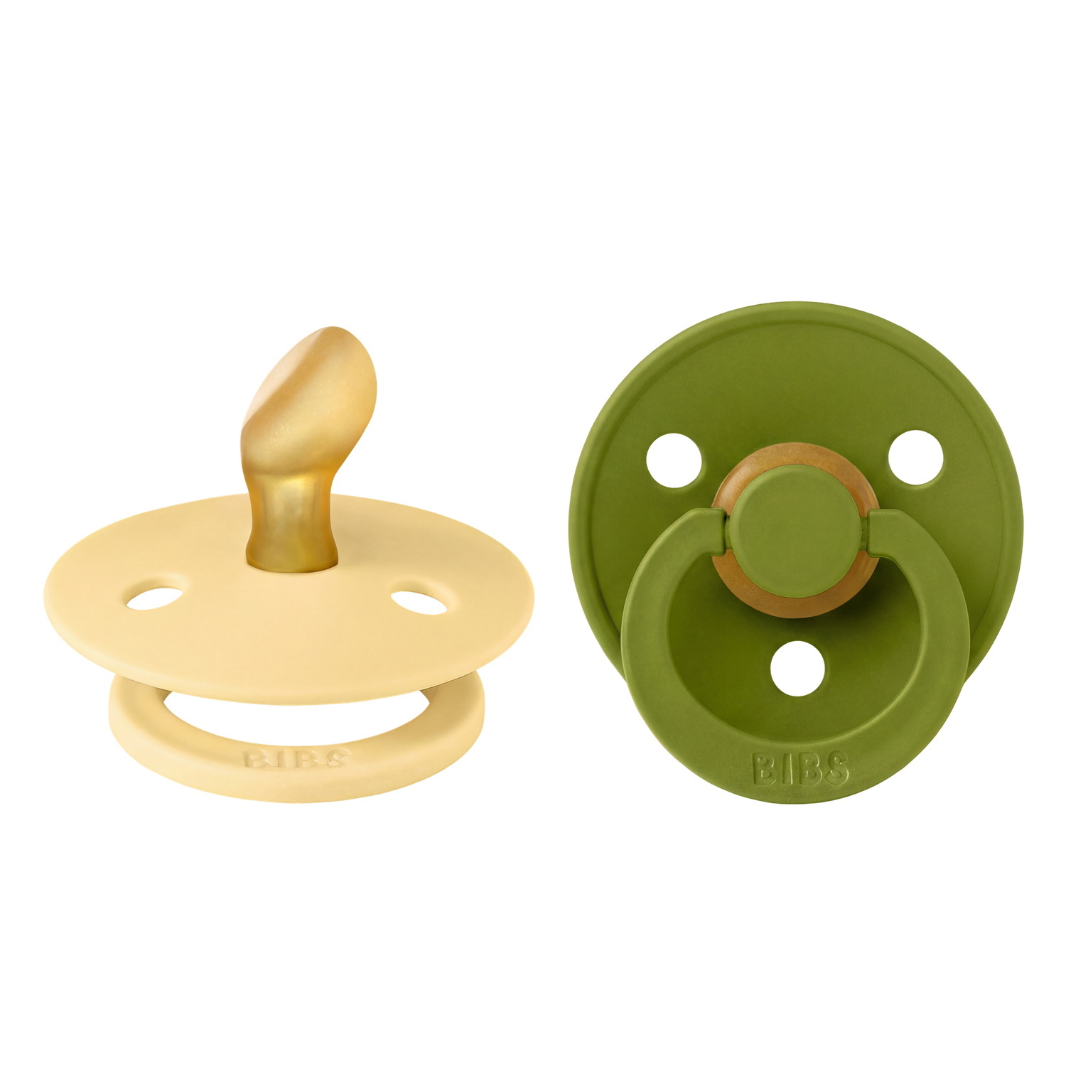 BIBS Pacifier Colour 2 PACK Anatomical Latex Size 1 Pale Butter/Wasabi