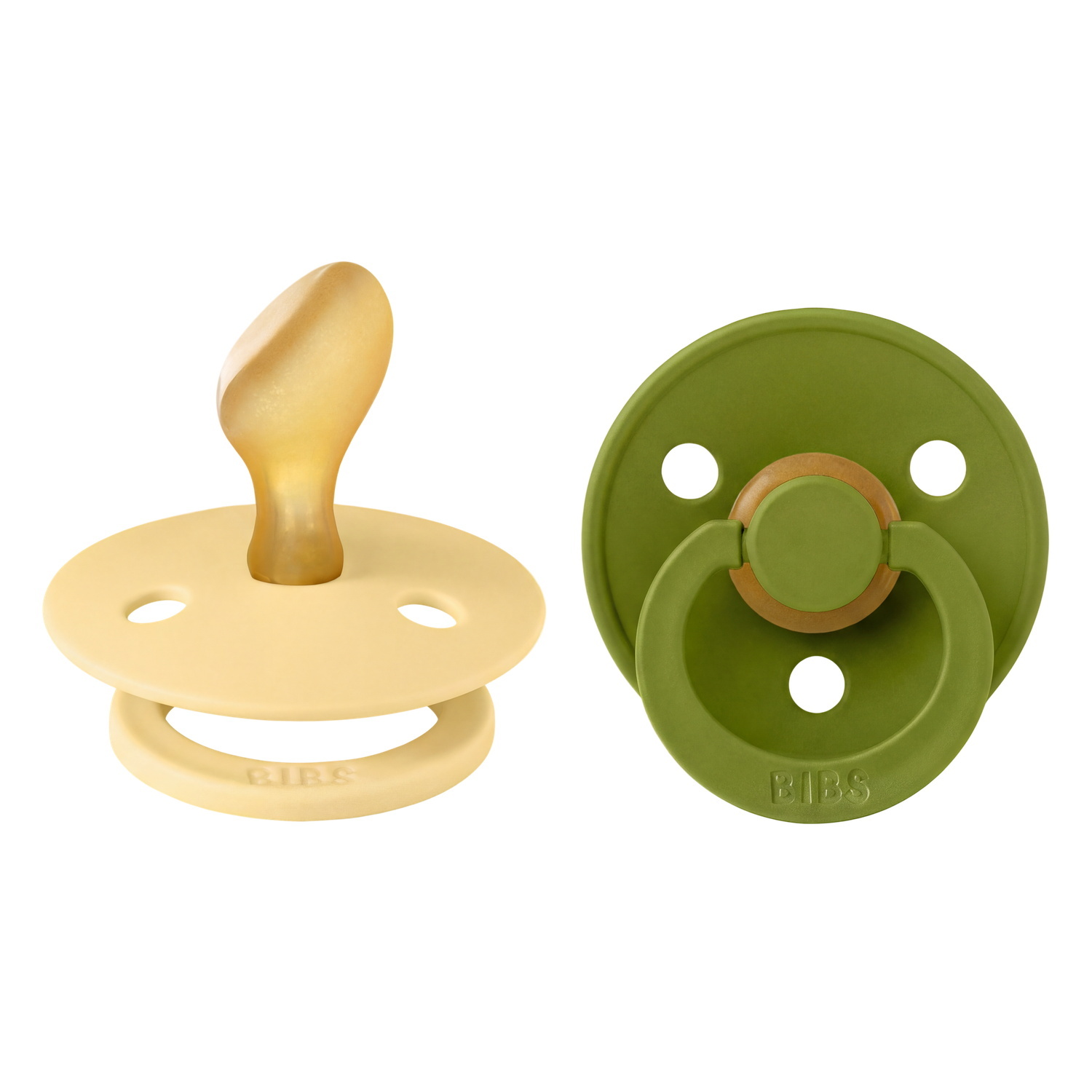 BIBS Pacifier Colour 2 PACK Anatomical Latex Size 2 Pale Butter/Wasabi