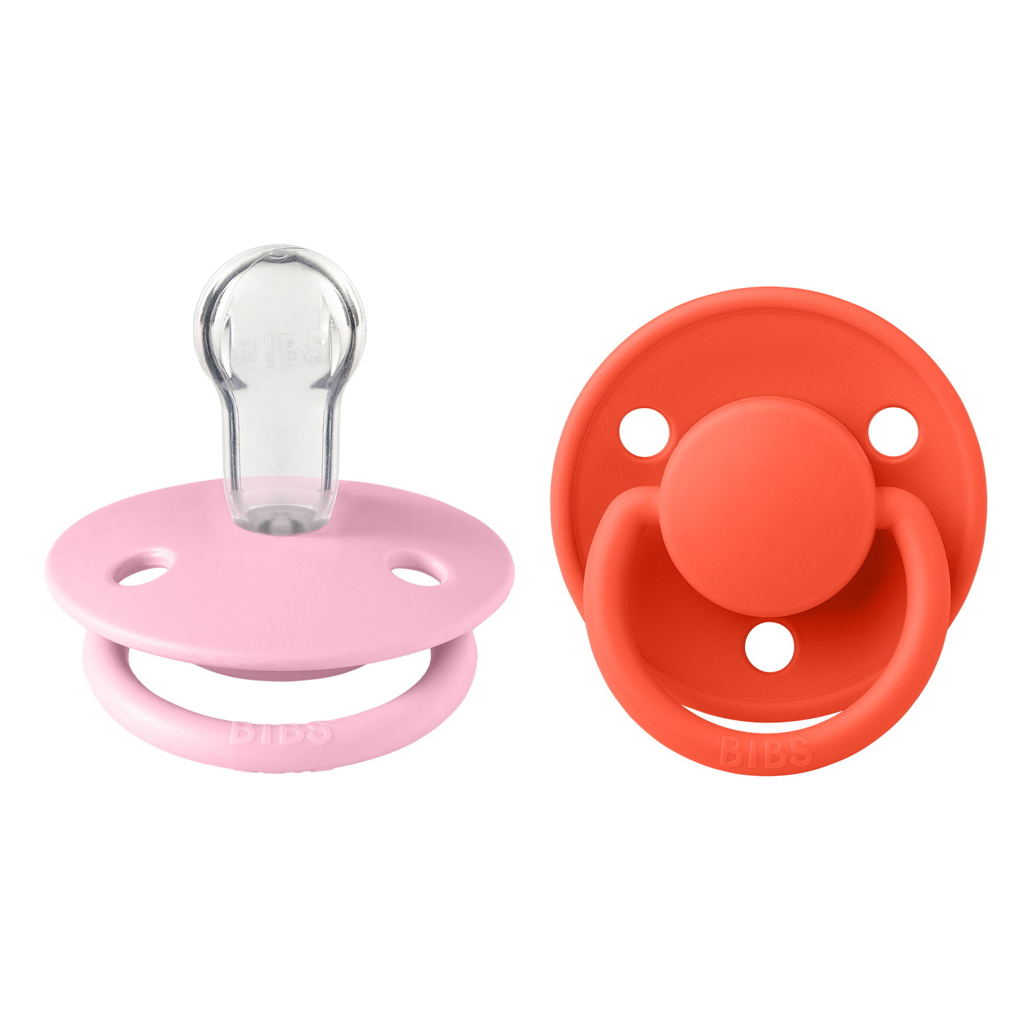 BIBS Pacifier De Lux 2 PACK Silicone Onesize Baby Pink/Tango