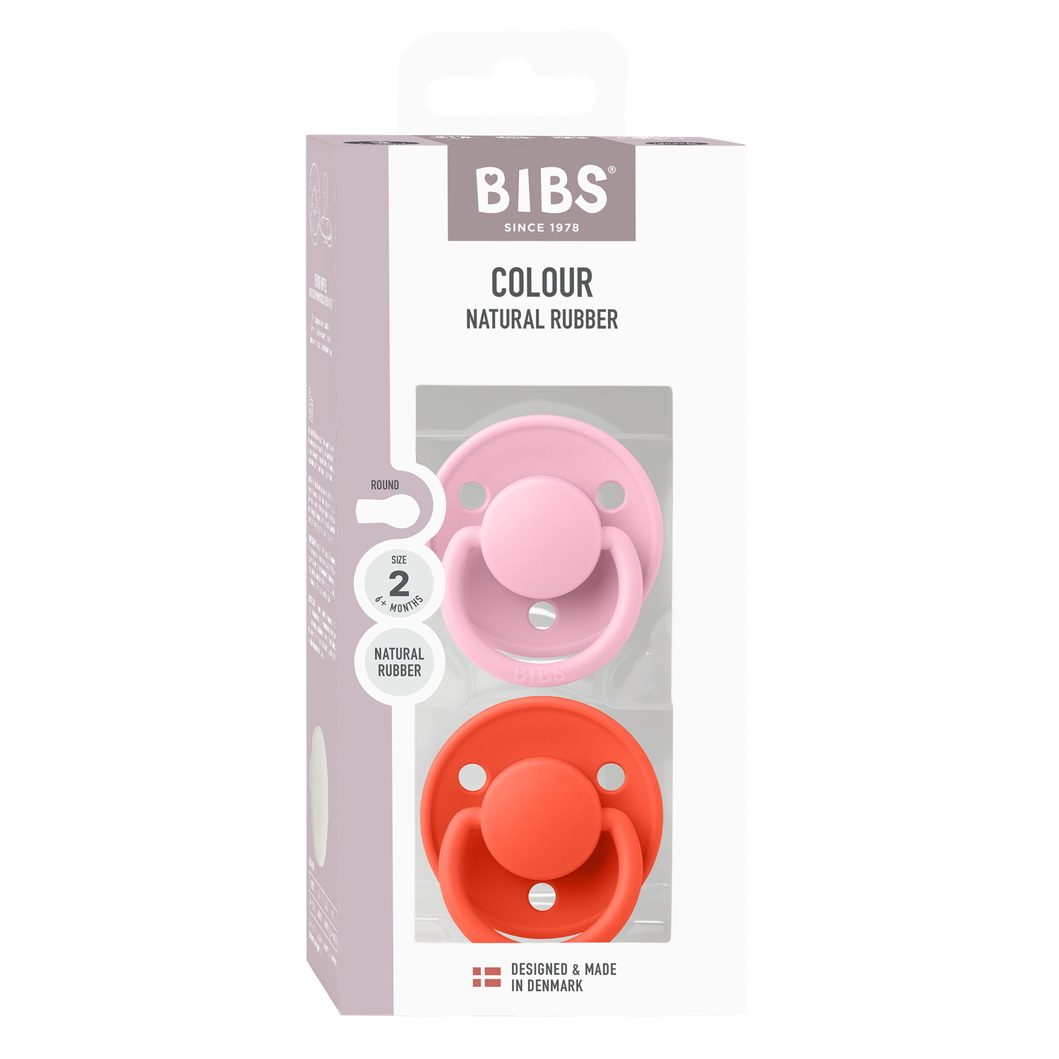 BIBS Pacifier De Lux 2 PACK Silicone Onesize Baby Pink/Tango