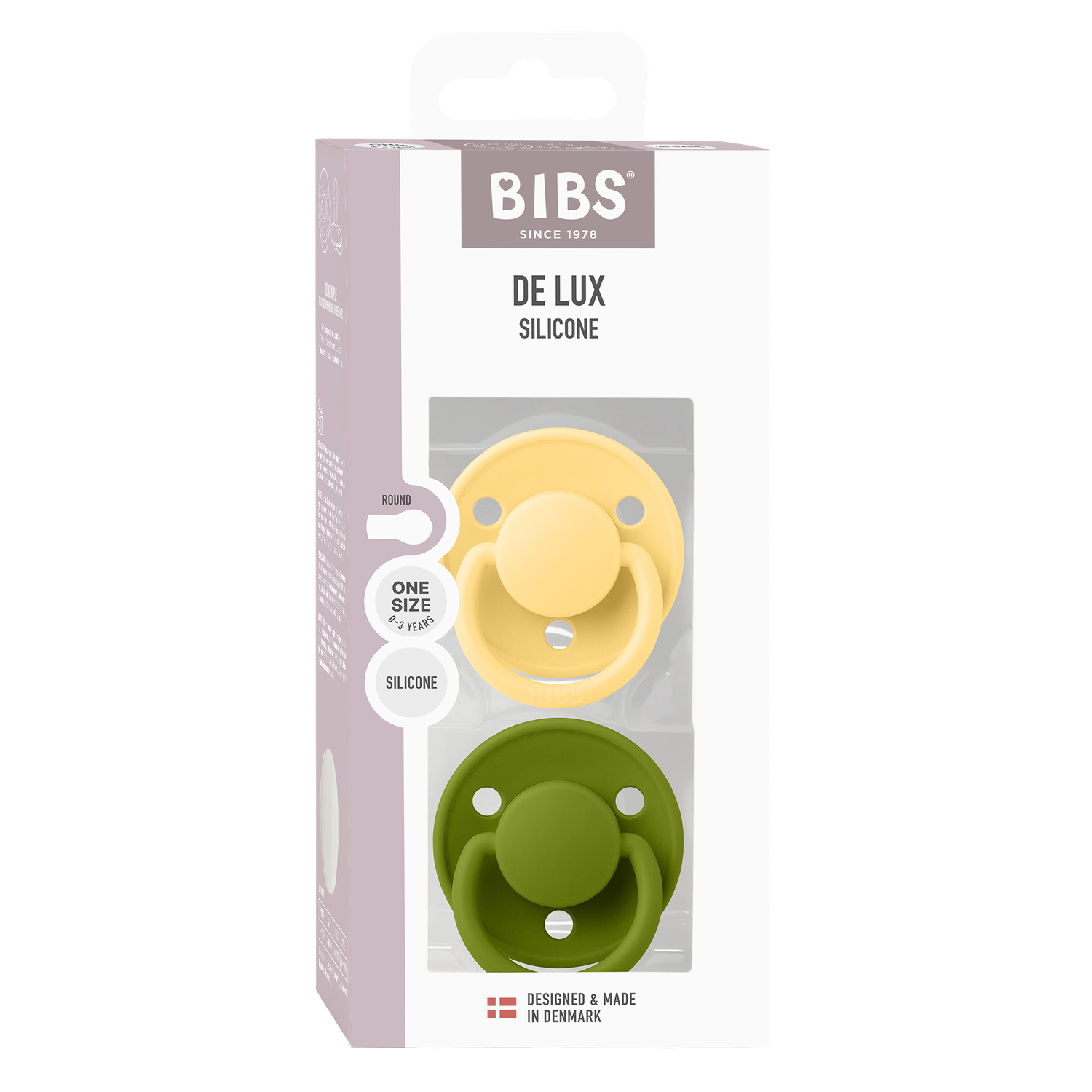BIBS Pacifier De Lux 2 PACK Silicone Onesize Pale Butter/Wasabi