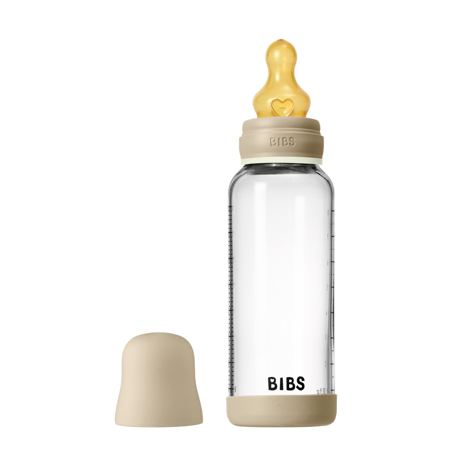 BIBS Glass Baby Bottle Round Latex 1 pack 240 ml Medium Flow Vanilla GLOW