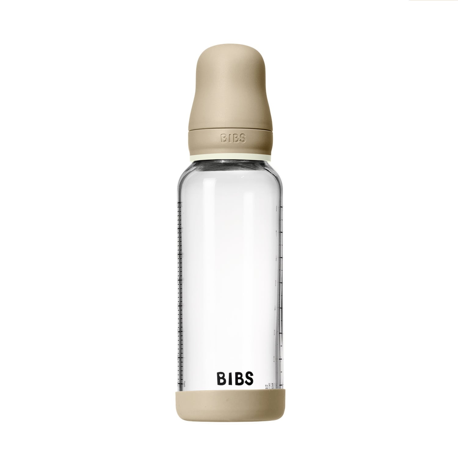 BIBS Glass Baby Bottle Round Latex 1 pack 240 ml Medium Flow Vanilla GLOW