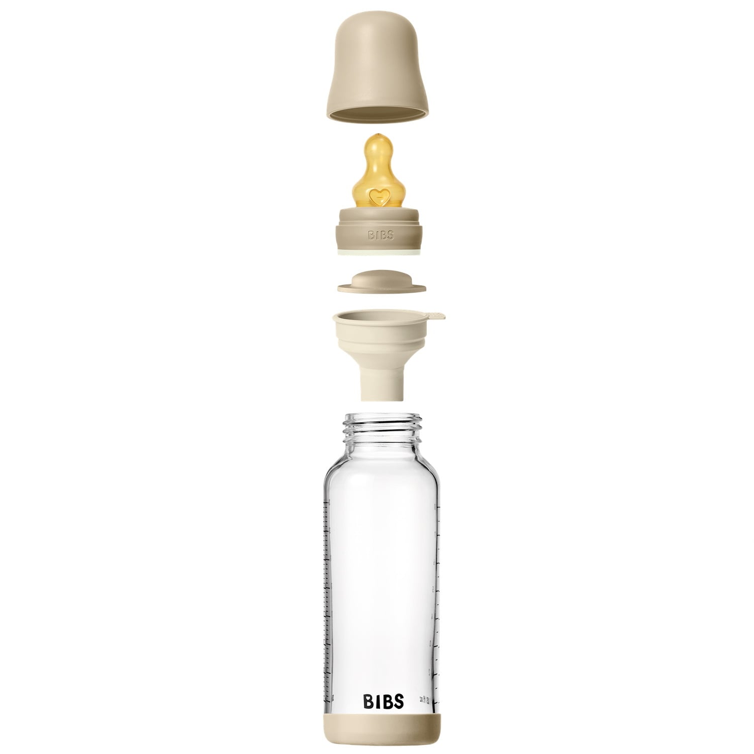 BIBS Glass Baby Bottle Round Latex 1 pack 240 ml Medium Flow Vanilla GLOW
