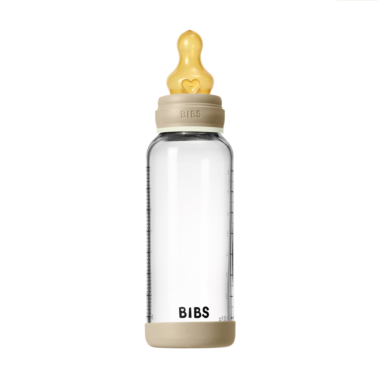 BIBS Glass Baby Bottle Round Latex 1 pack 240 ml Medium Flow Vanilla GLOW