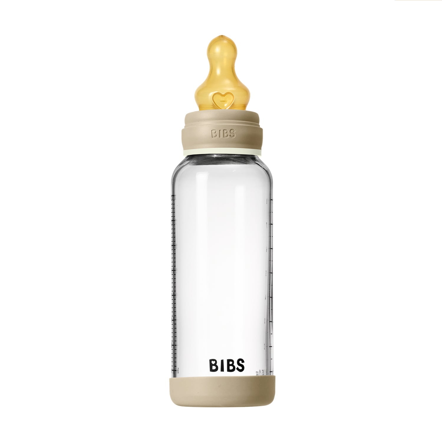 BIBS Glass Baby Bottle Round Latex 1 pack 240 ml Medium Flow Vanilla GLOW