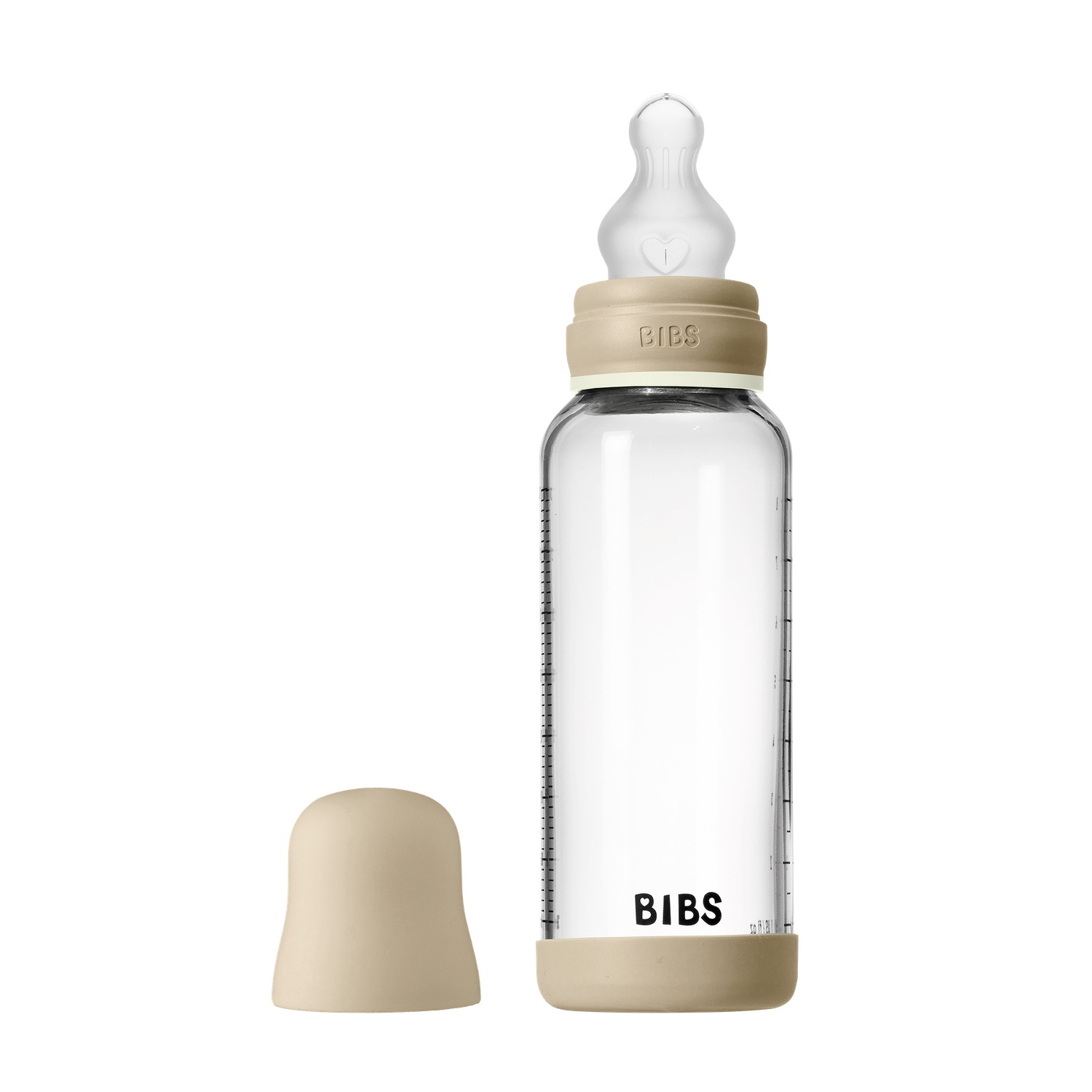 BIBS Glass Baby Bottle Round Silicone 1 pack 240 ml Medium Flow Vanilla GLOW