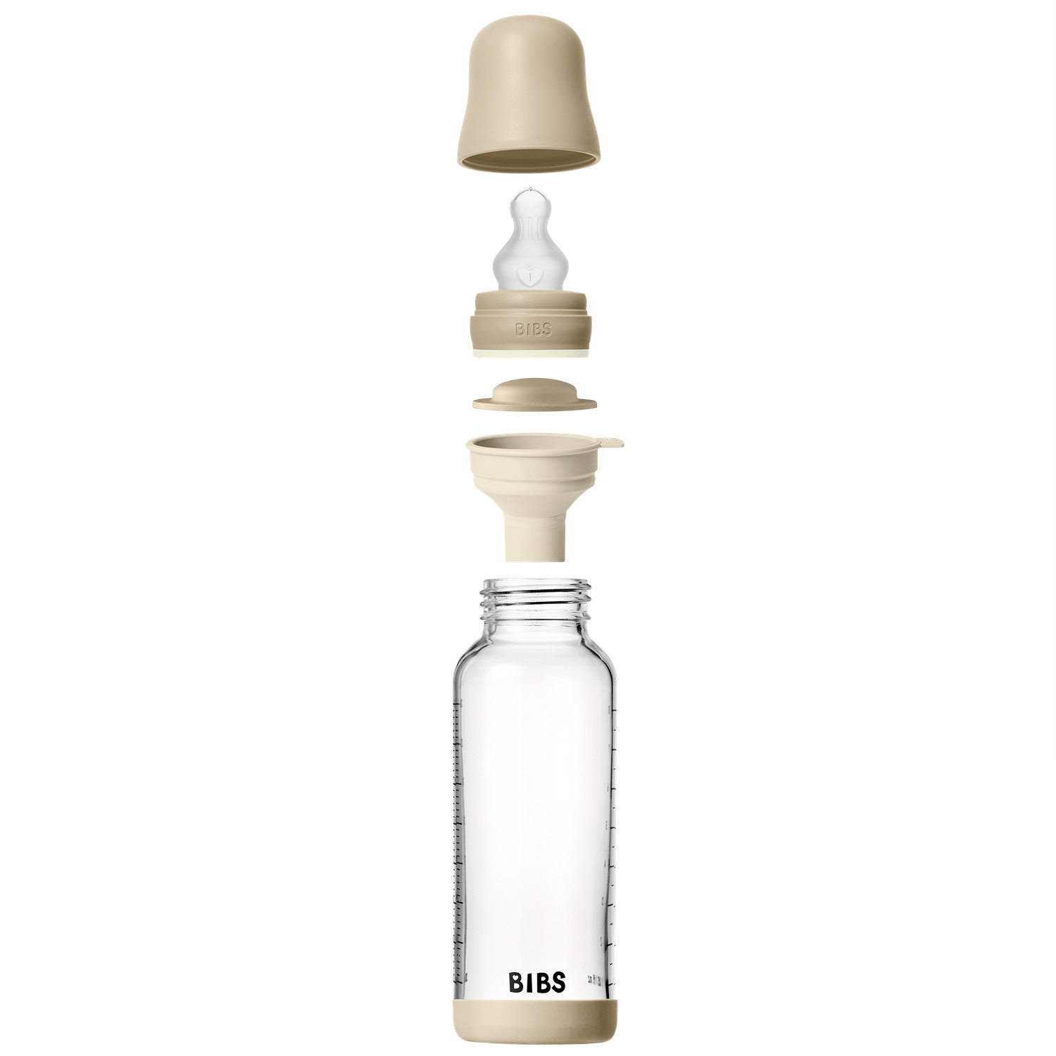 BIBS Glass Baby Bottle Round Silicone 1 pack 240 ml Medium Flow Vanilla GLOW