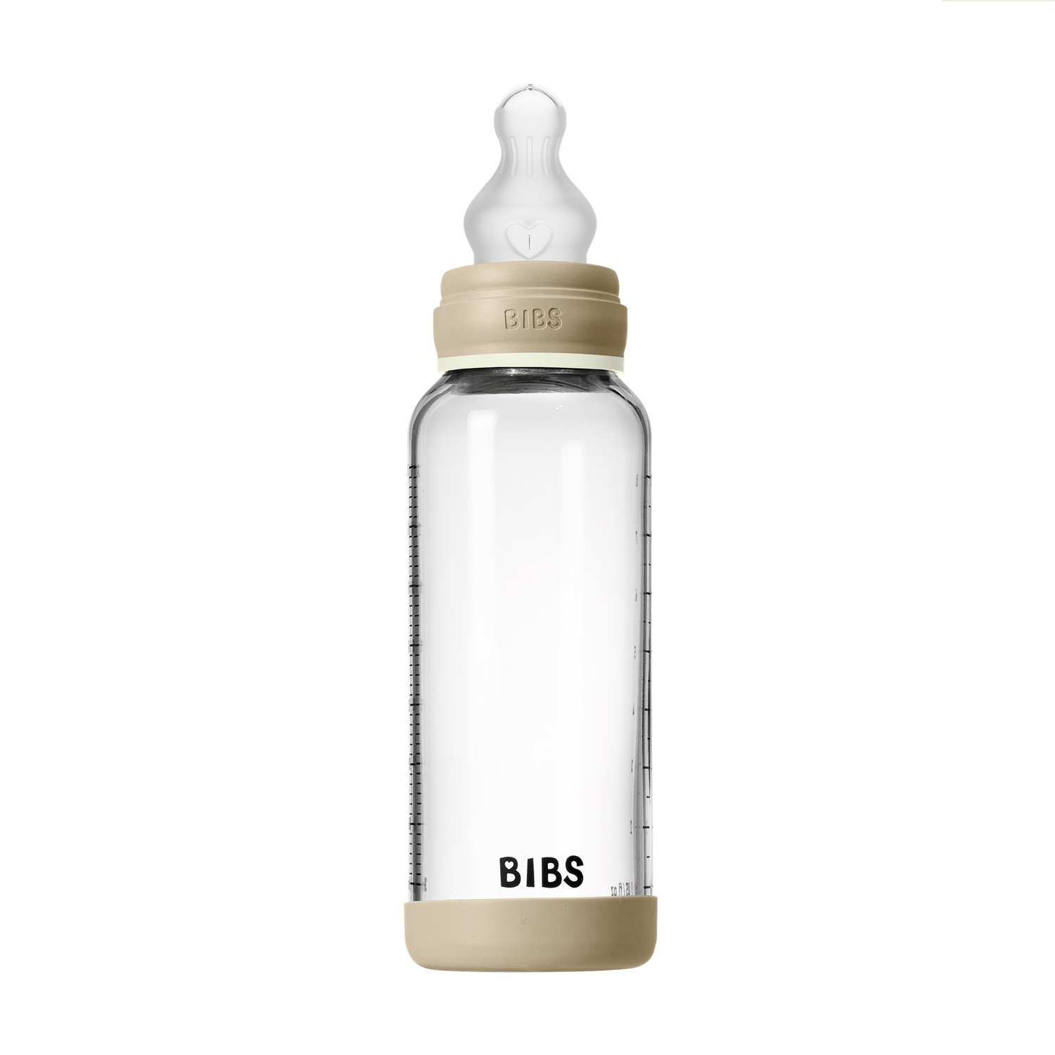 BIBS Glass Baby Bottle Round Silicone 1 pack 240 ml Medium Flow Vanilla GLOW