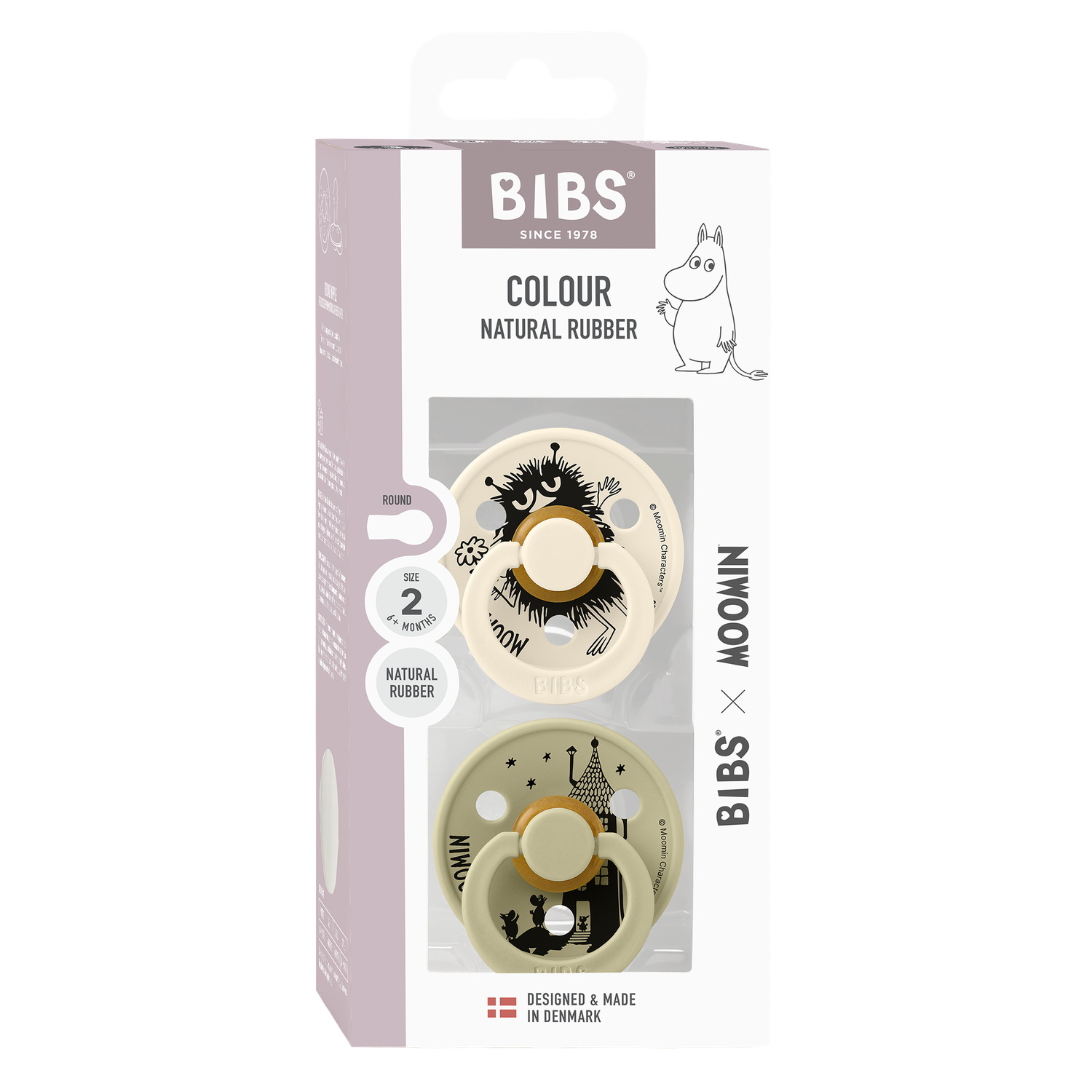 BIBS x Moomins Pacifier Colour Stinky 2 PACK Latex Size 2 Ivory/Khaki