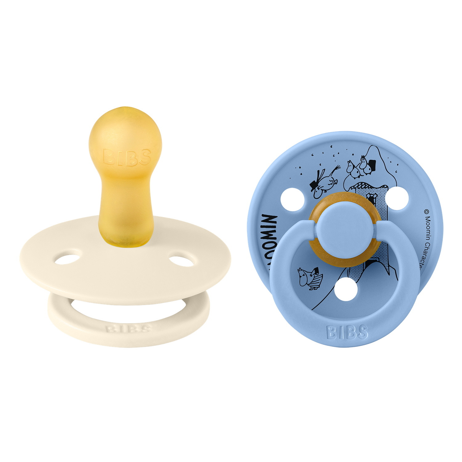 BIBS x Moomins Pacifier Colour Mymble 2 PACK Latex Size 2 Ivory/Sky Blue