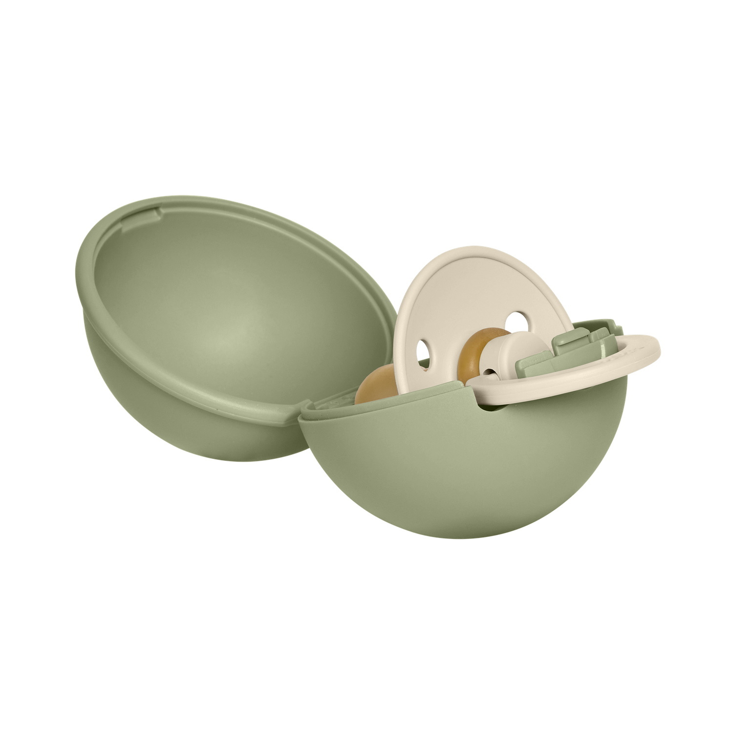 BIBS Colour Pacifier Round Latex Size 1 Ivory & BIBS Pacifier Case Mini Sage