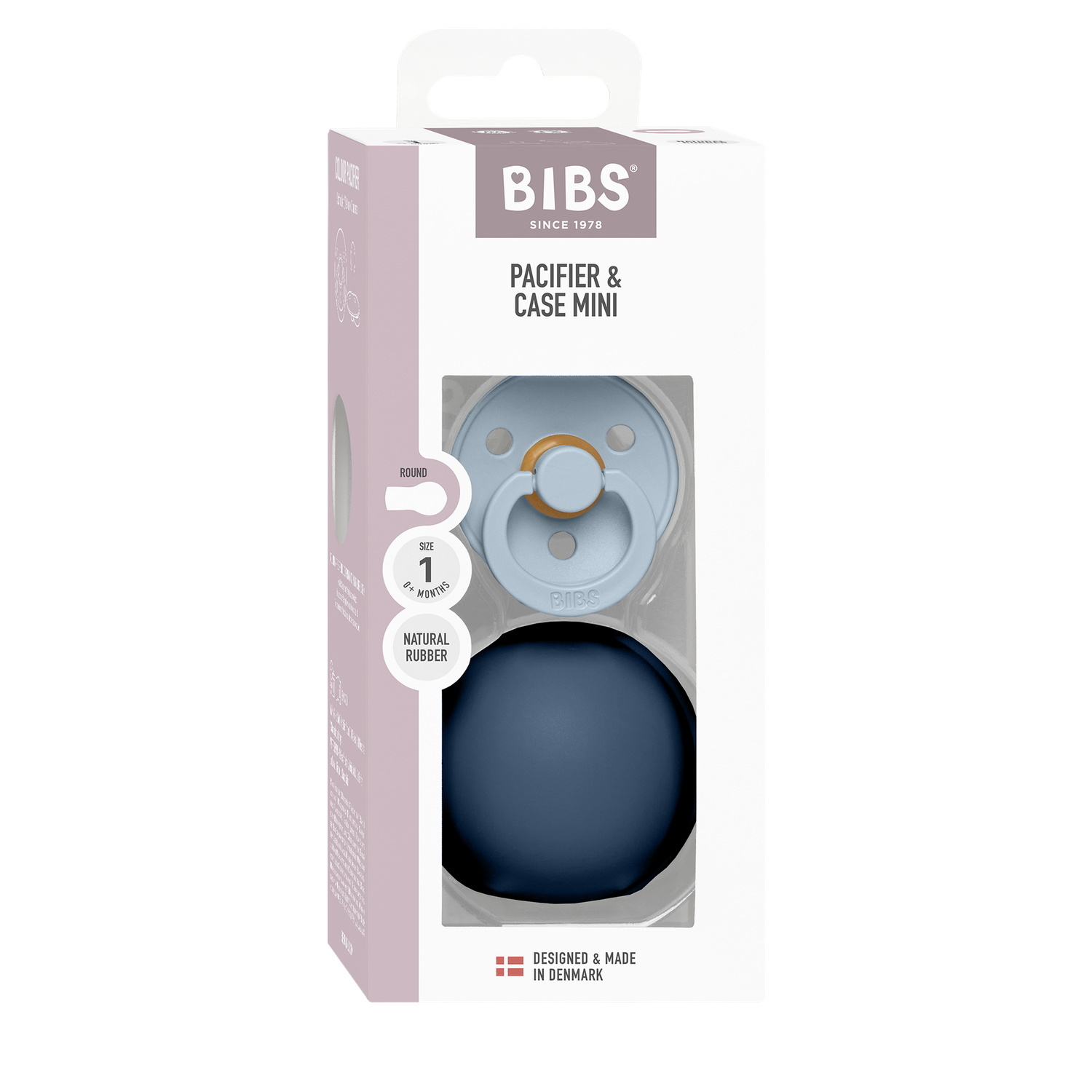 BIBS Colour Pacifier Round Latex Size 1 Baby Blue & BIBS Pacifier Case Mini Steel Blue