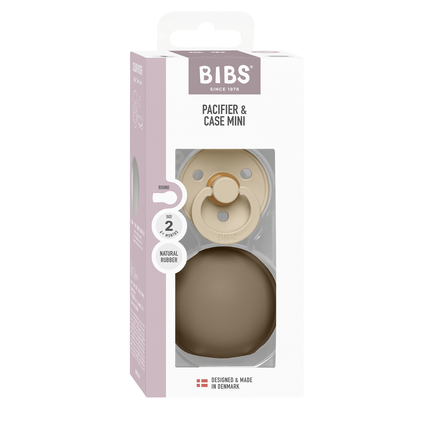 BIBS Colour Pacifier Round Latex Size 2 Vanilla & Pacifier Case Mini Dark Oak