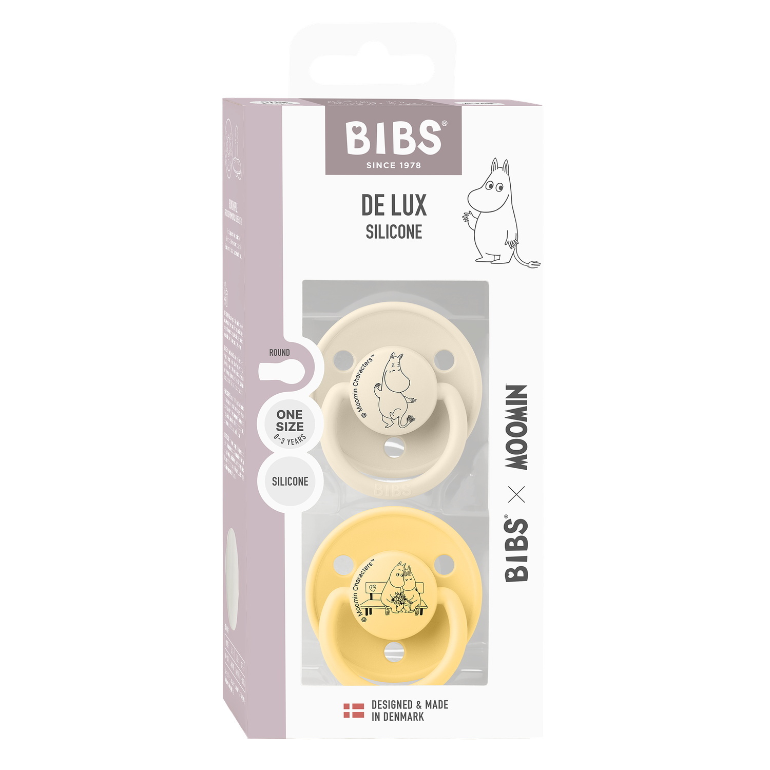 BIBS x Moomins Pacifier De Lux Moomintroll 2 PACK Silicone Ivory/Pale Butter