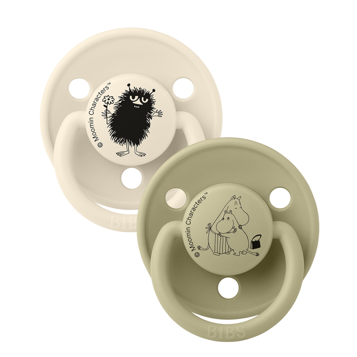 BIBS x Moomins Pacifier De Lux Stinky 2 PACK Silicone Ivory/Khaki