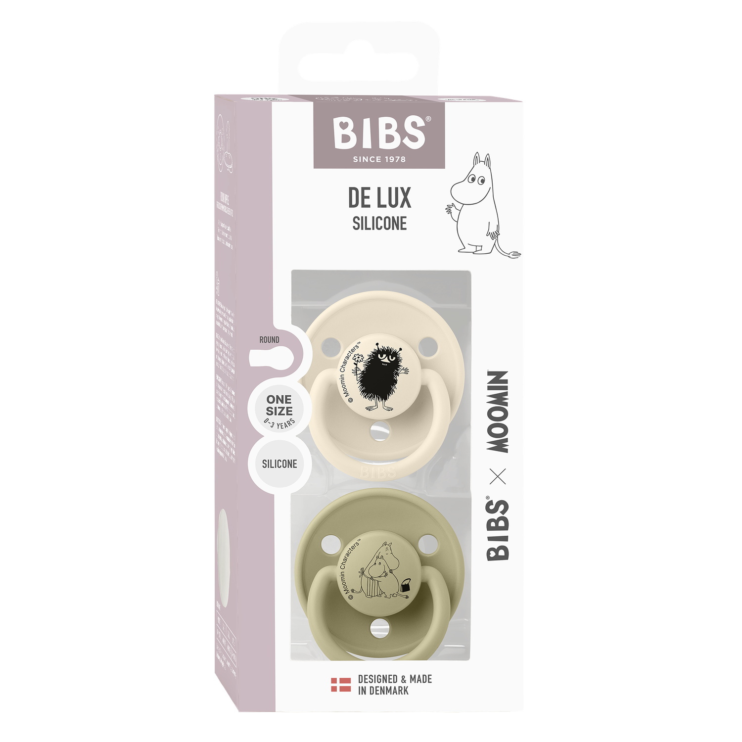 BIBS x Moomins Pacifier De Lux Stinky 2 PACK Silicone Ivory/Khaki